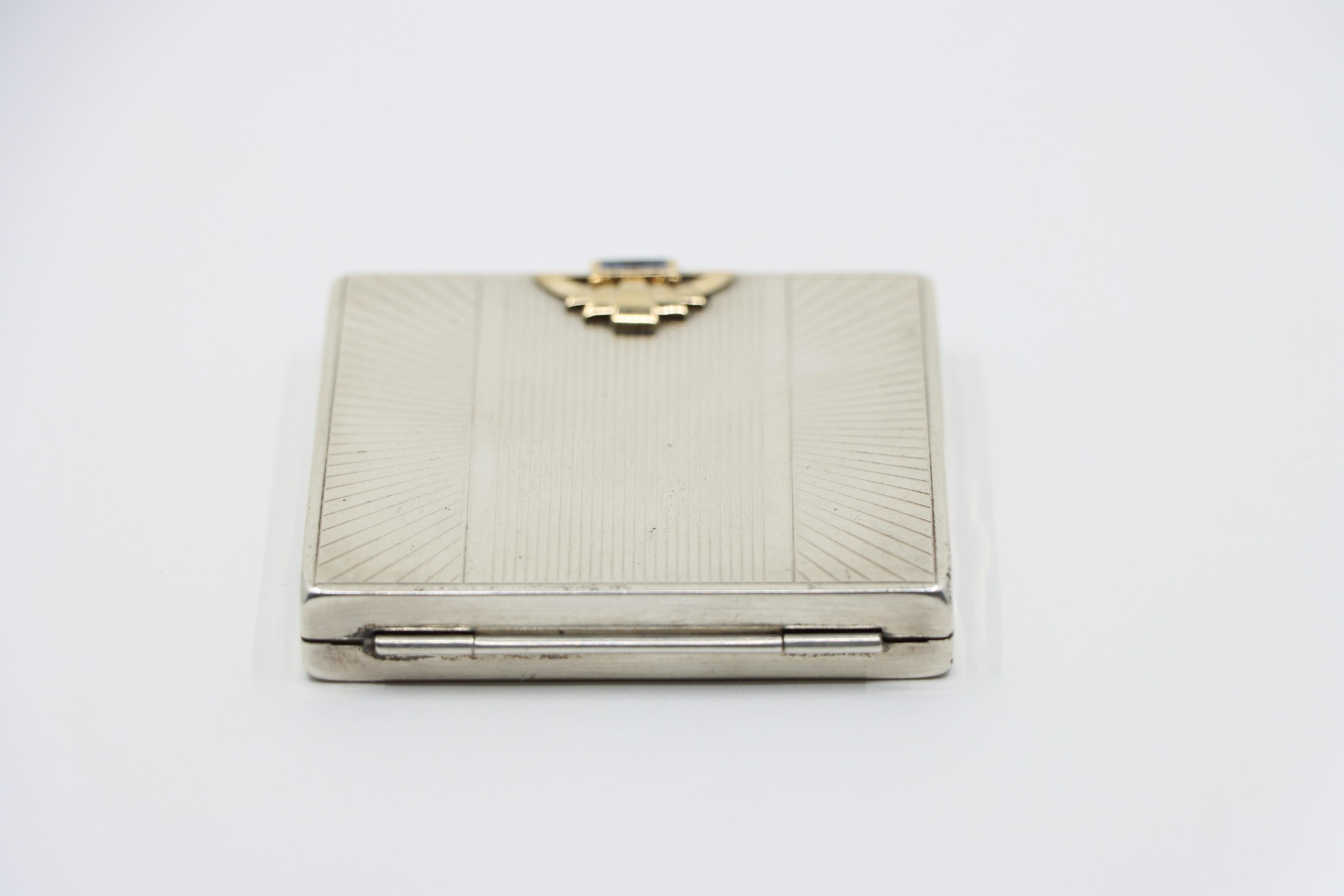 Vintage Cartier 14K Gold & Sterling Sapphire Compact Case 3