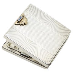 Vintage Cartier 14K Gold & Sterling Sapphire Compact Case