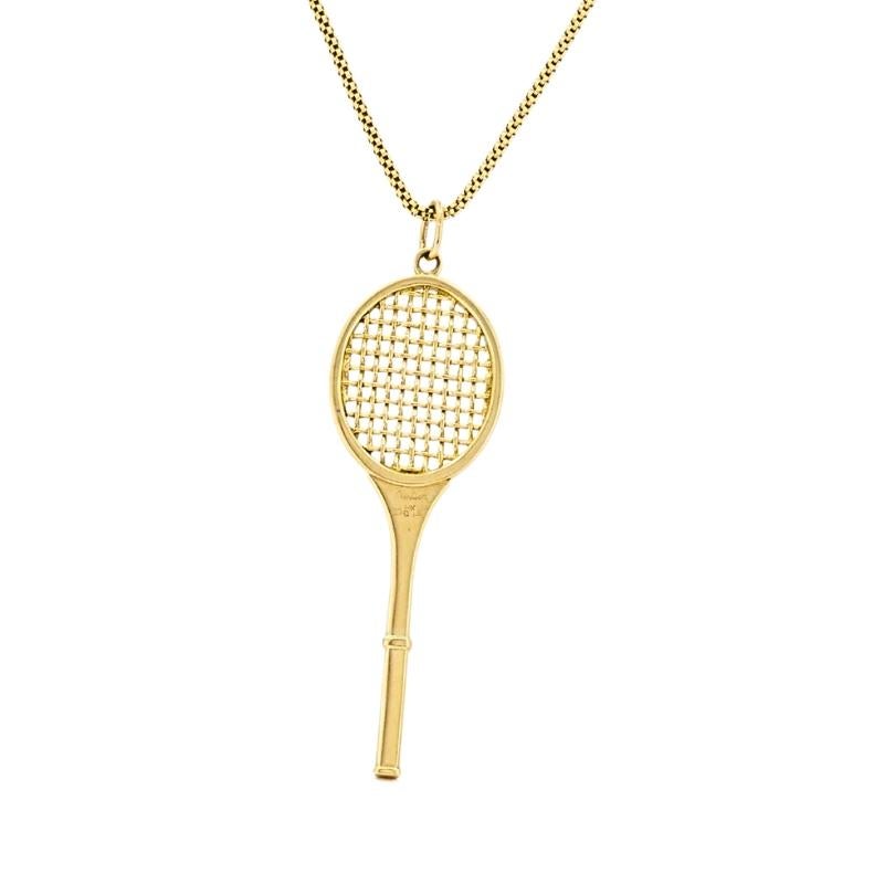 Collar vintage Cartier de oro de 14 quilates con raqueta de tenis y cadena de 14 quilates (sin firmar) en Bueno estado para la venta en Beverly Hills, CA