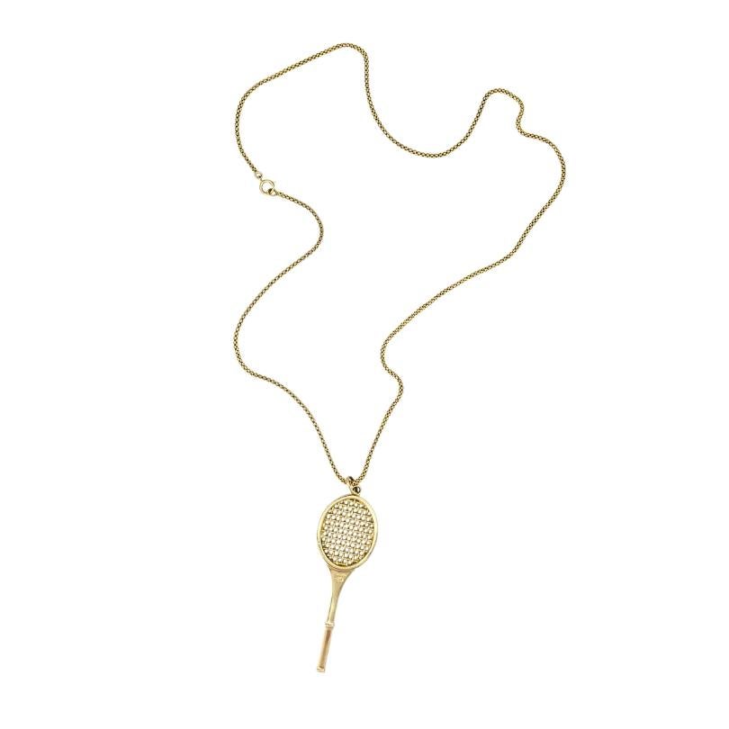 Femenino o masculino Collar vintage Cartier de oro de 14 quilates con raqueta de tenis y cadena de 14 quilates (sin firmar) en venta