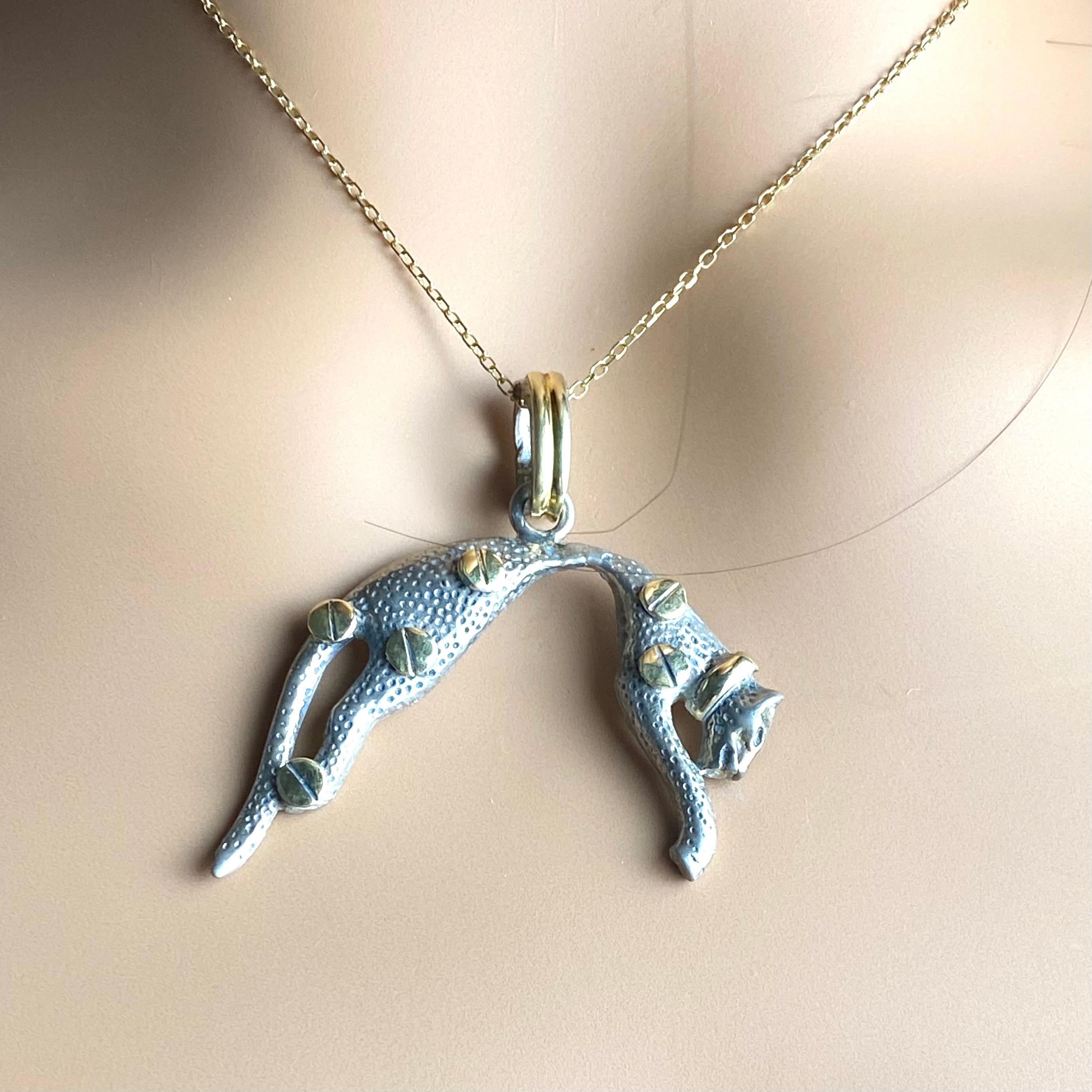 Vintage Cartier 14K Yellow Gold and Sterling Silver Feline Pendant Necklace 5