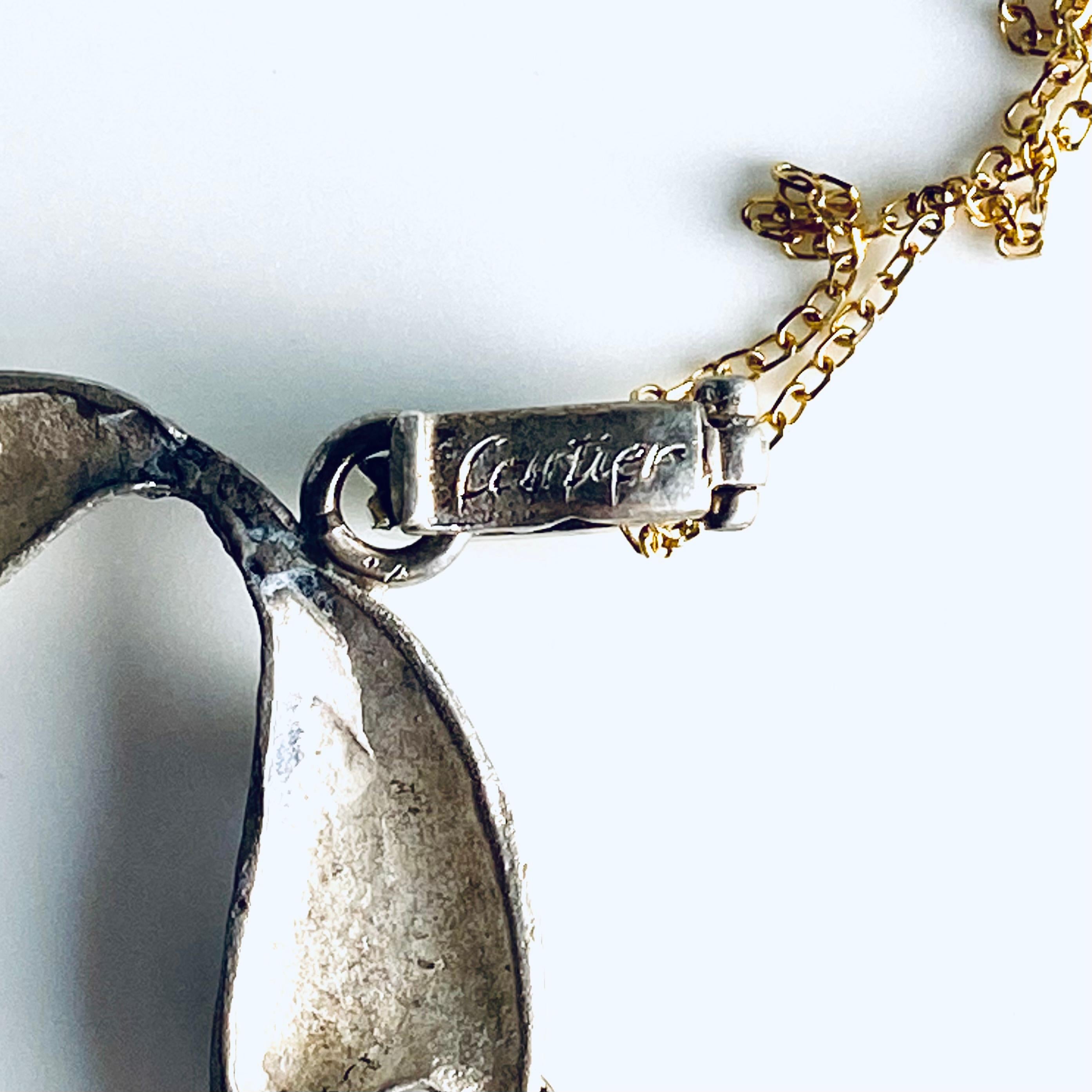 Modern Vintage Cartier 14K Yellow Gold and Sterling Silver Feline Pendant Necklace