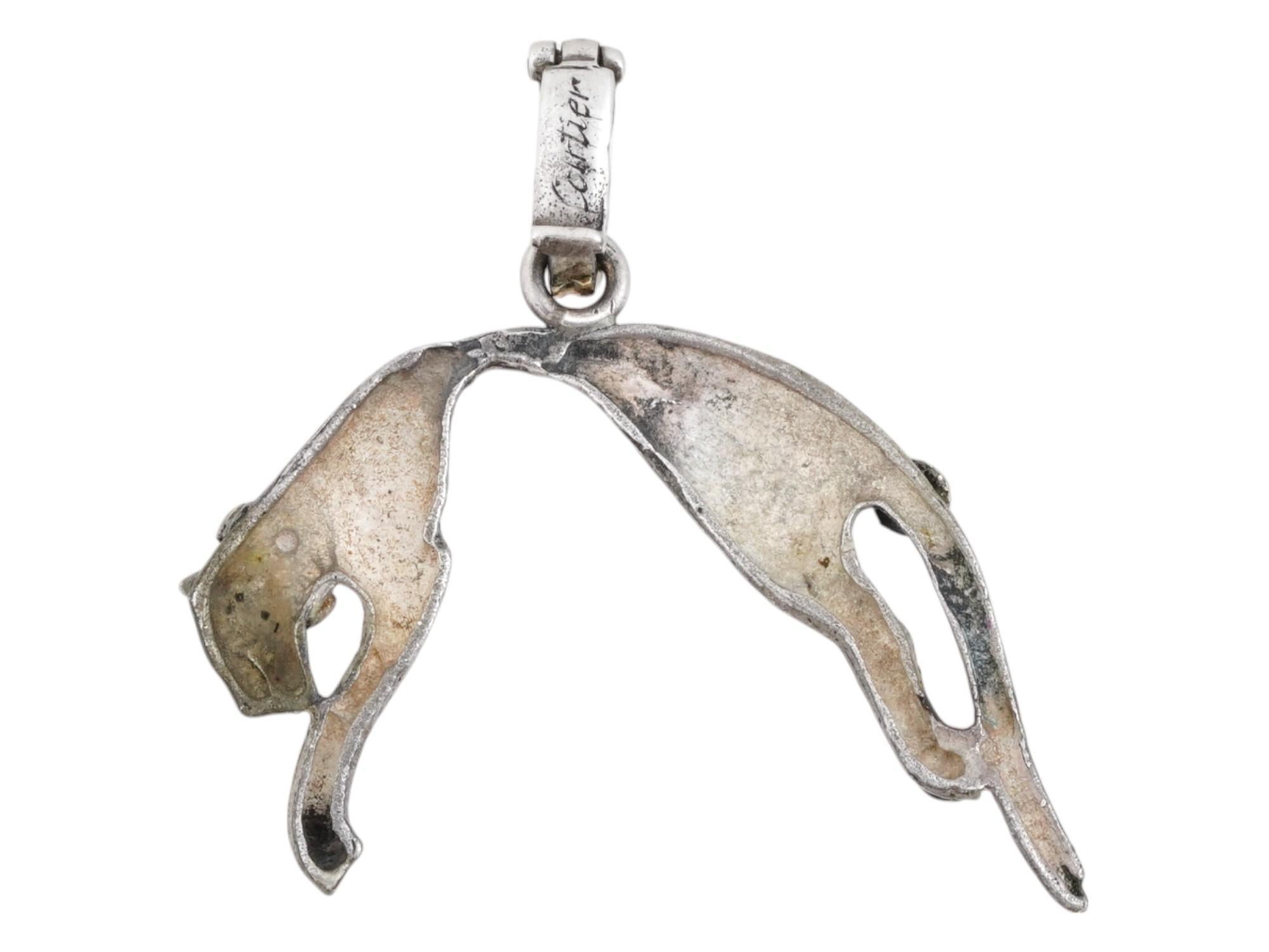 Vintage Cartier 14K Yellow Gold and Sterling Silver Feline Pendant Necklace In Good Condition In New York, NY