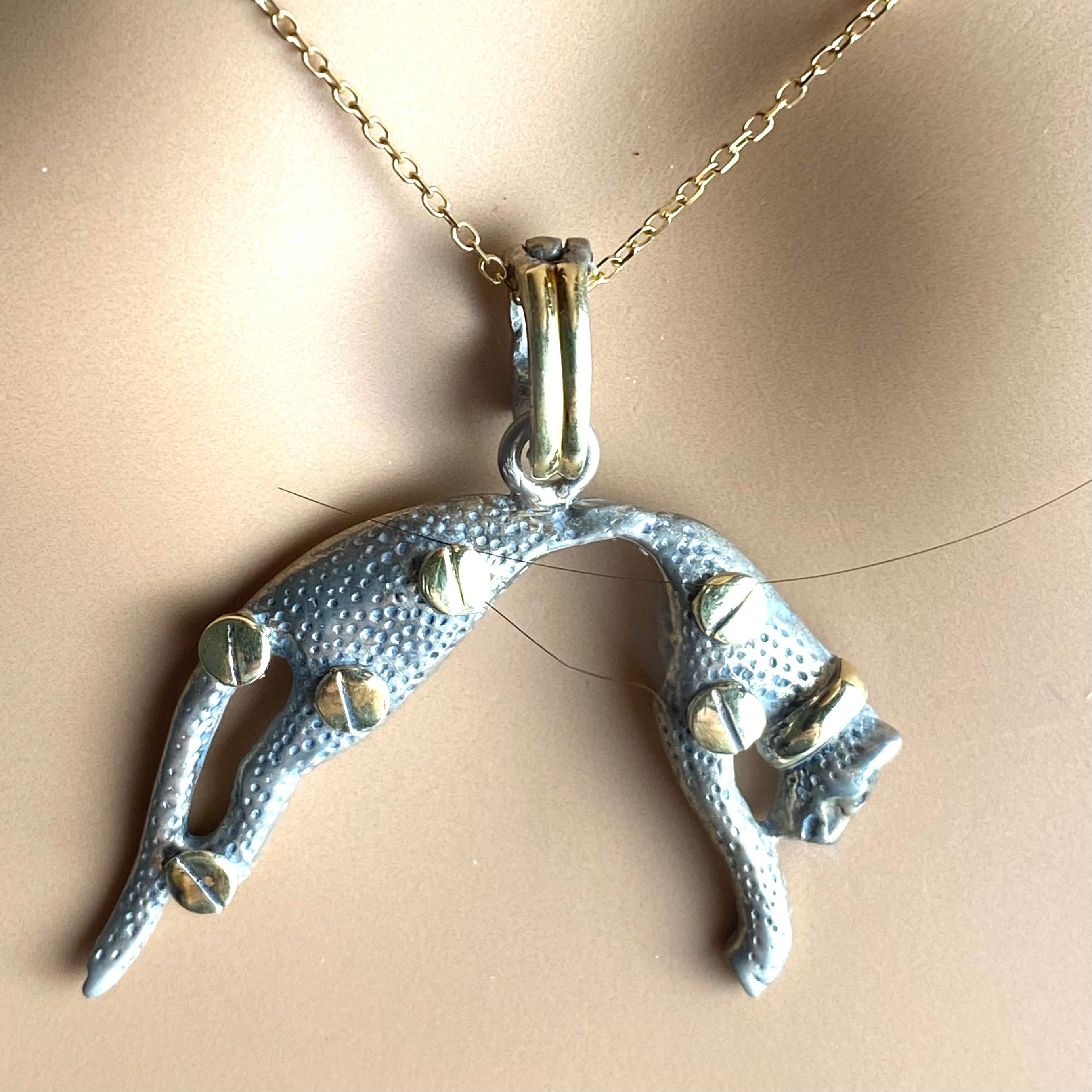 Vintage Cartier 14K Yellow Gold and Sterling Silver Feline Pendant Necklace 2