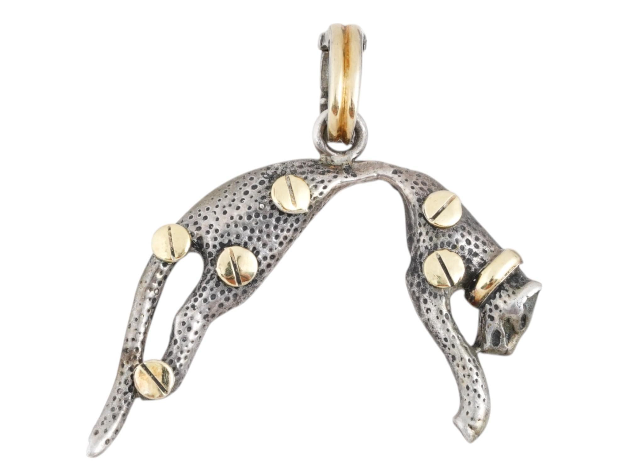 Vintage Cartier 14K Yellow Gold and Sterling Silver Feline Pendant Necklace 3