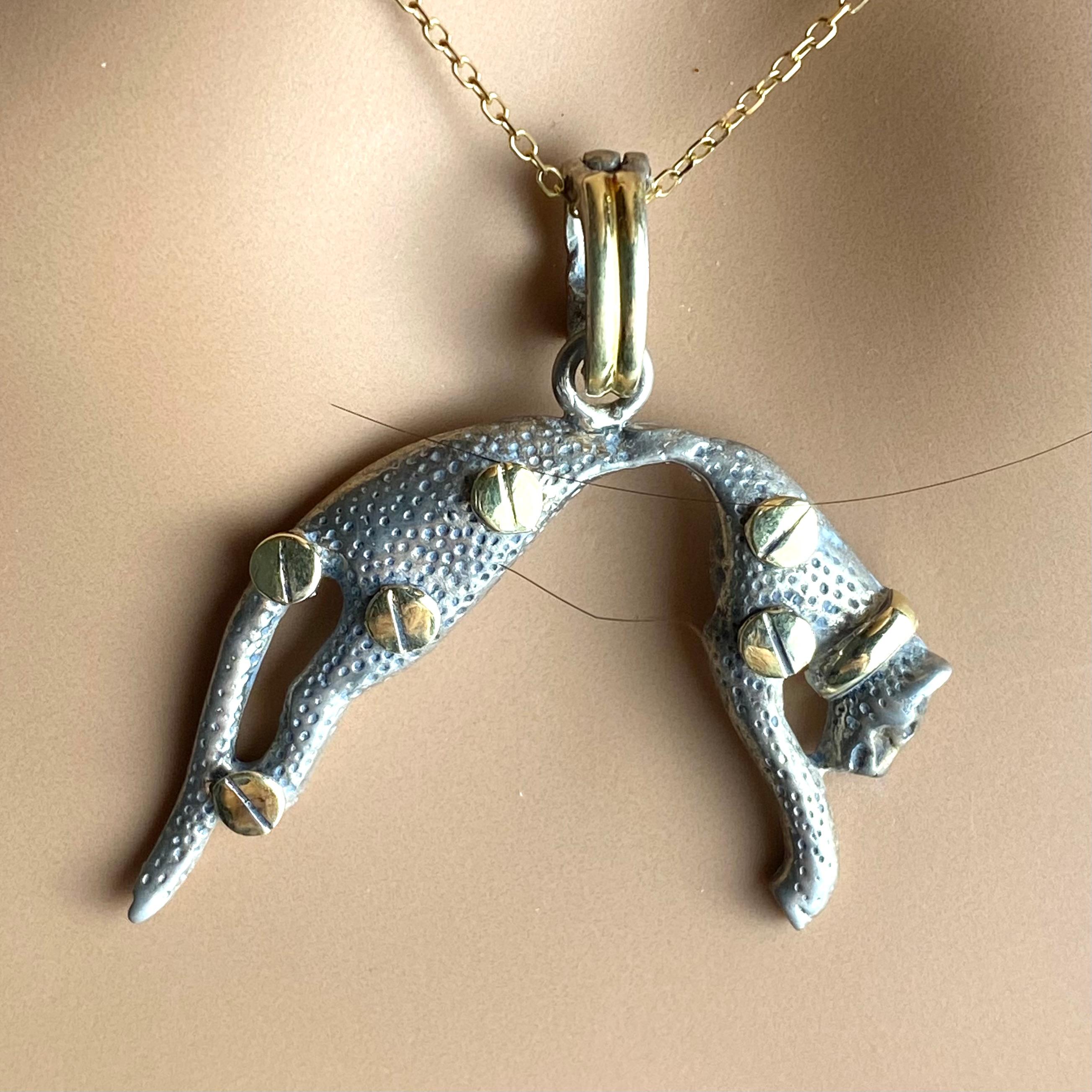 Vintage Cartier 14K Yellow Gold and Sterling Silver Feline Pendant Necklace 4