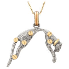 Vintage Cartier 14K Yellow Gold and Sterling Silver Feline Pendant Necklace
