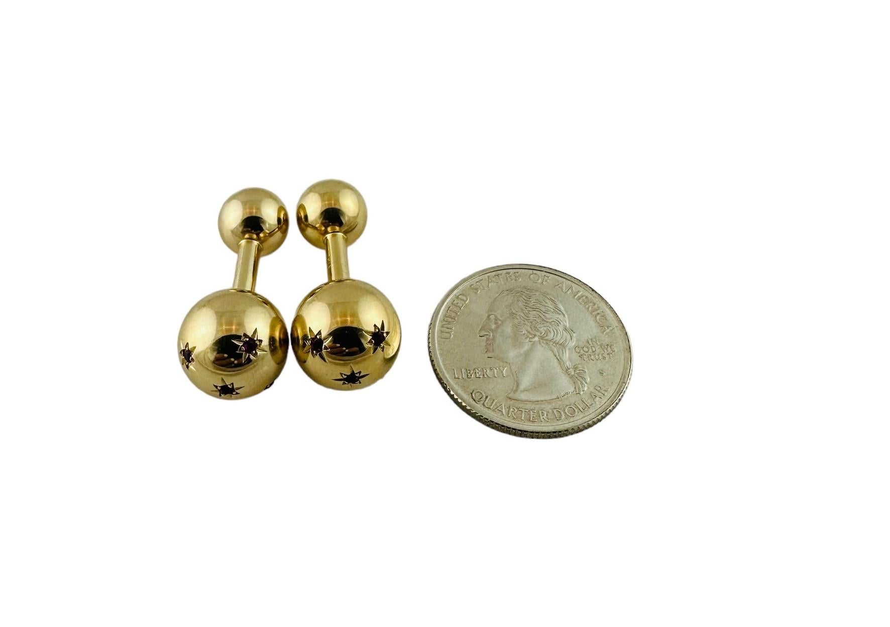 Vintage Cartier 14K Yellow Gold Ruby Barbell Cufflinks Starburst For Sale 4