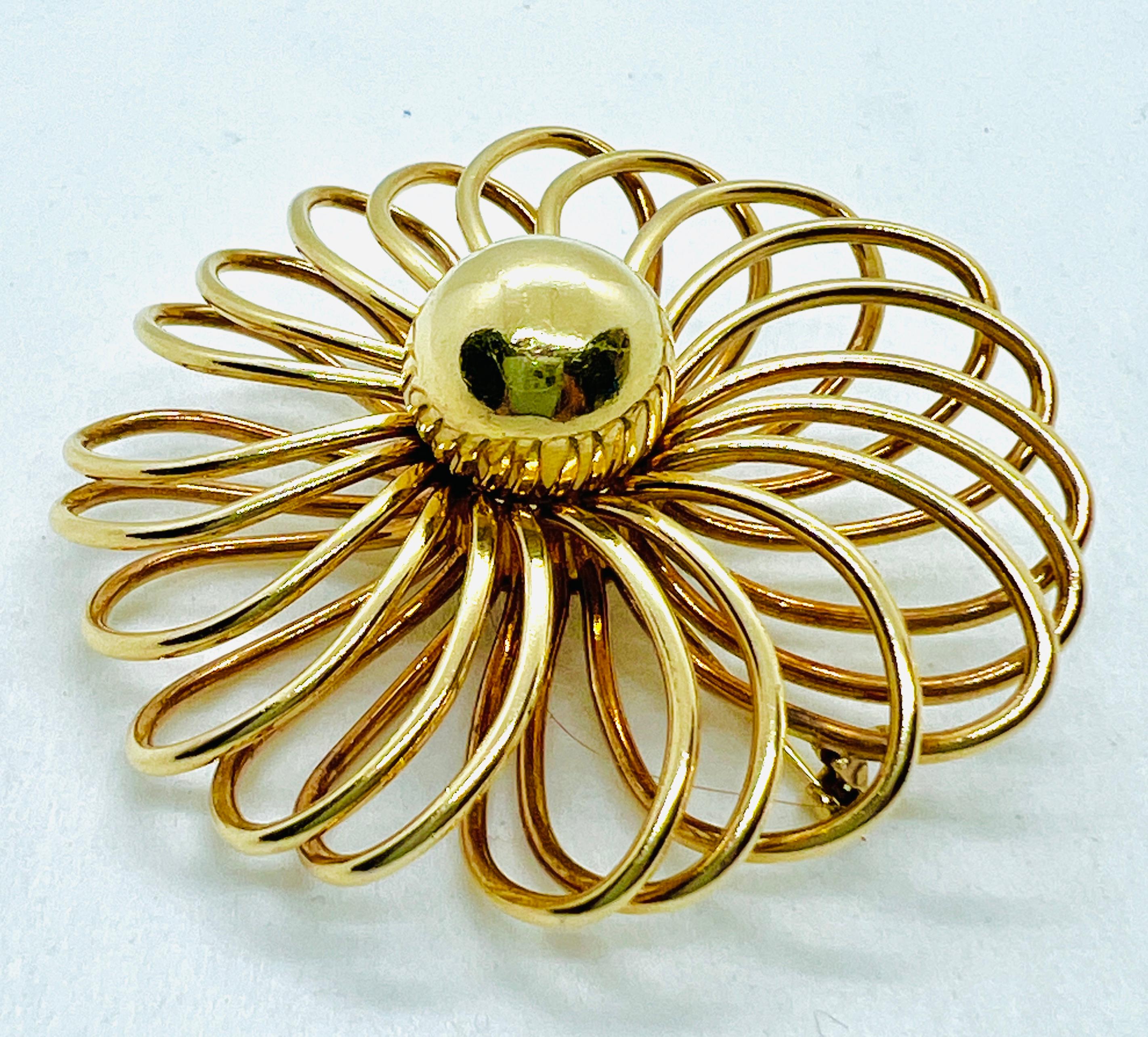 Artist Vintage Cartier 14K yellow Gold Spiral Design 53mm Round Brooch For Sale