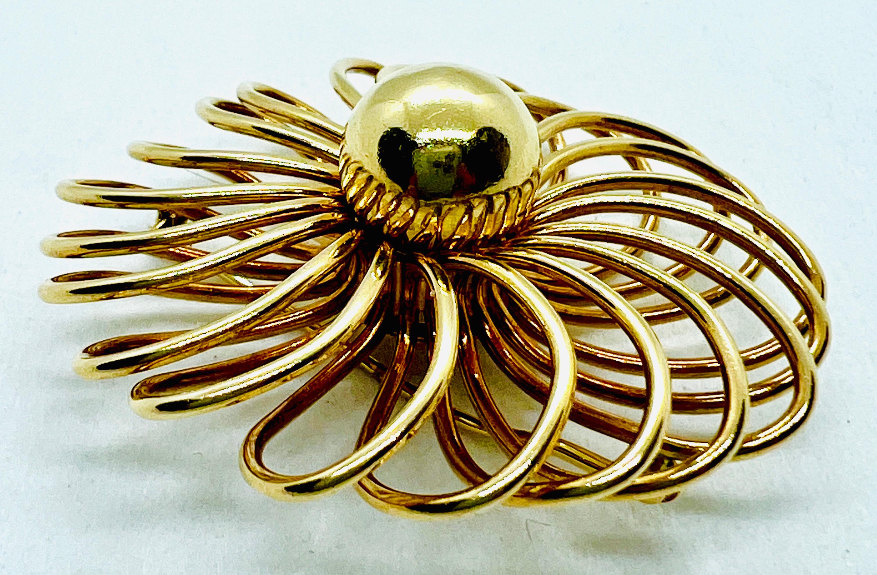 Women's or Men's Vintage Cartier 14K yellow Gold Spiral Design 53mm Round Brooch For Sale