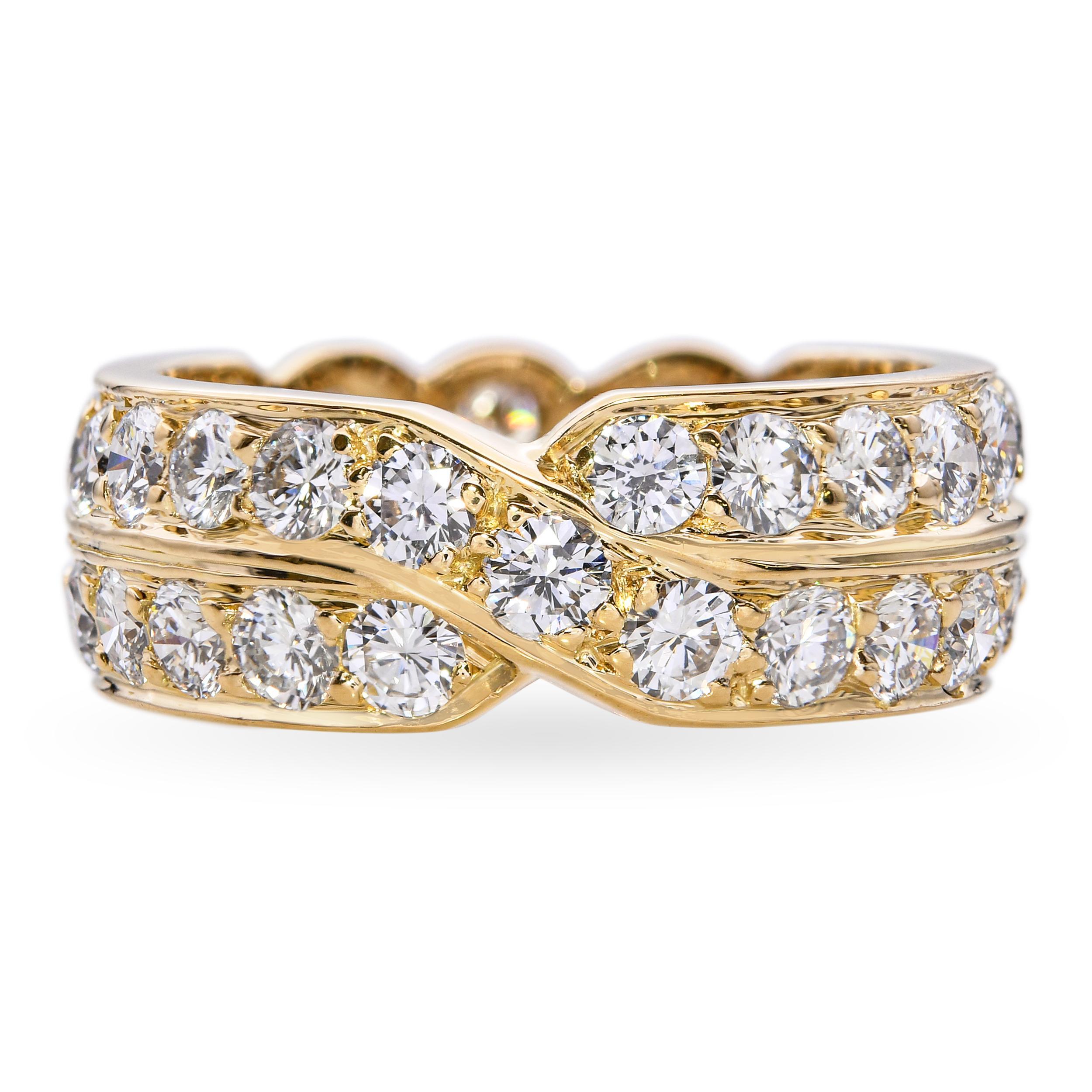 Vintage Cartier 1.76tcw Anillo Doble Eternidad Cruce de Diamantes en Bueno estado para la venta en New York, NY