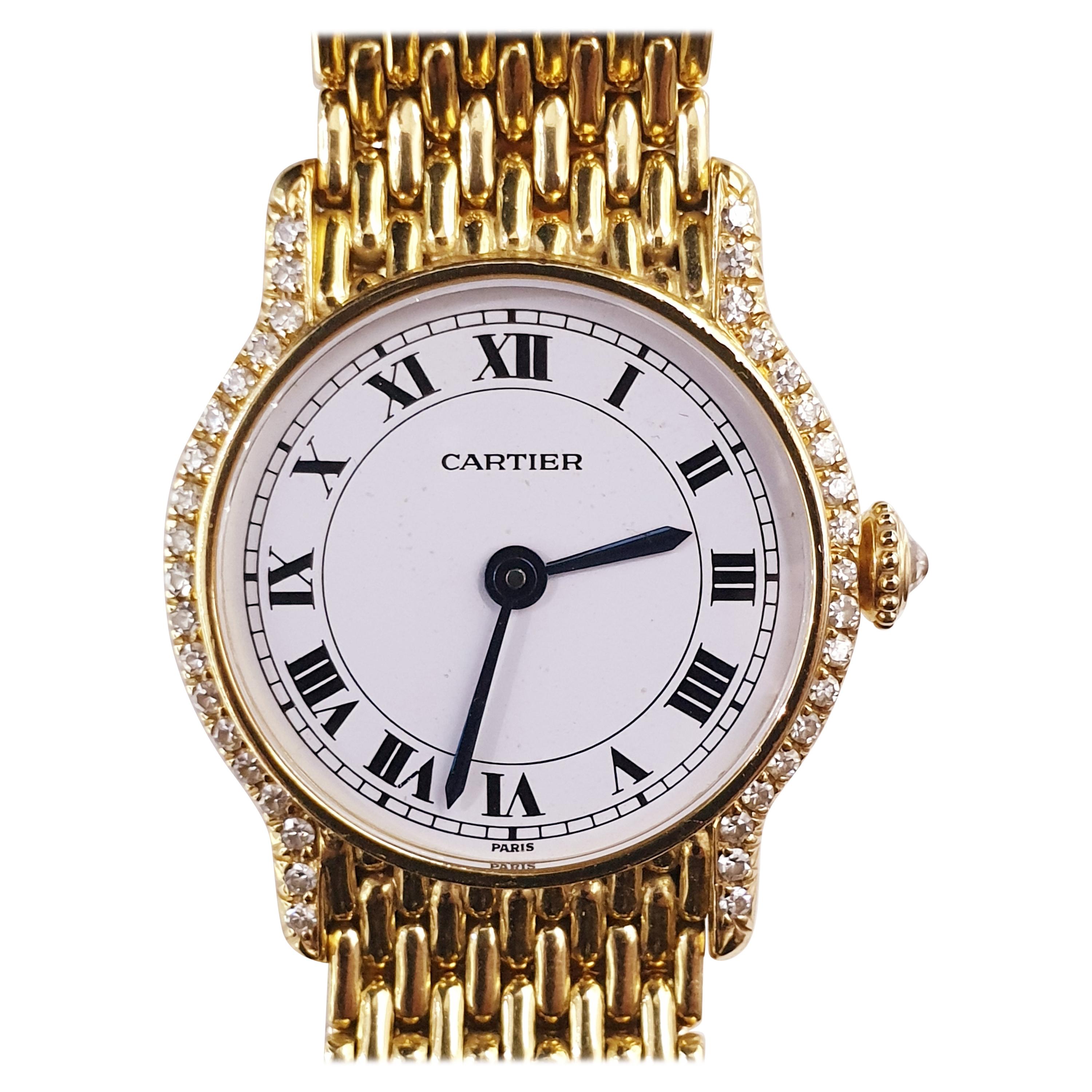 Vintage Cartier 18 Carat Yellow Gold Diamond Bracelet Watch