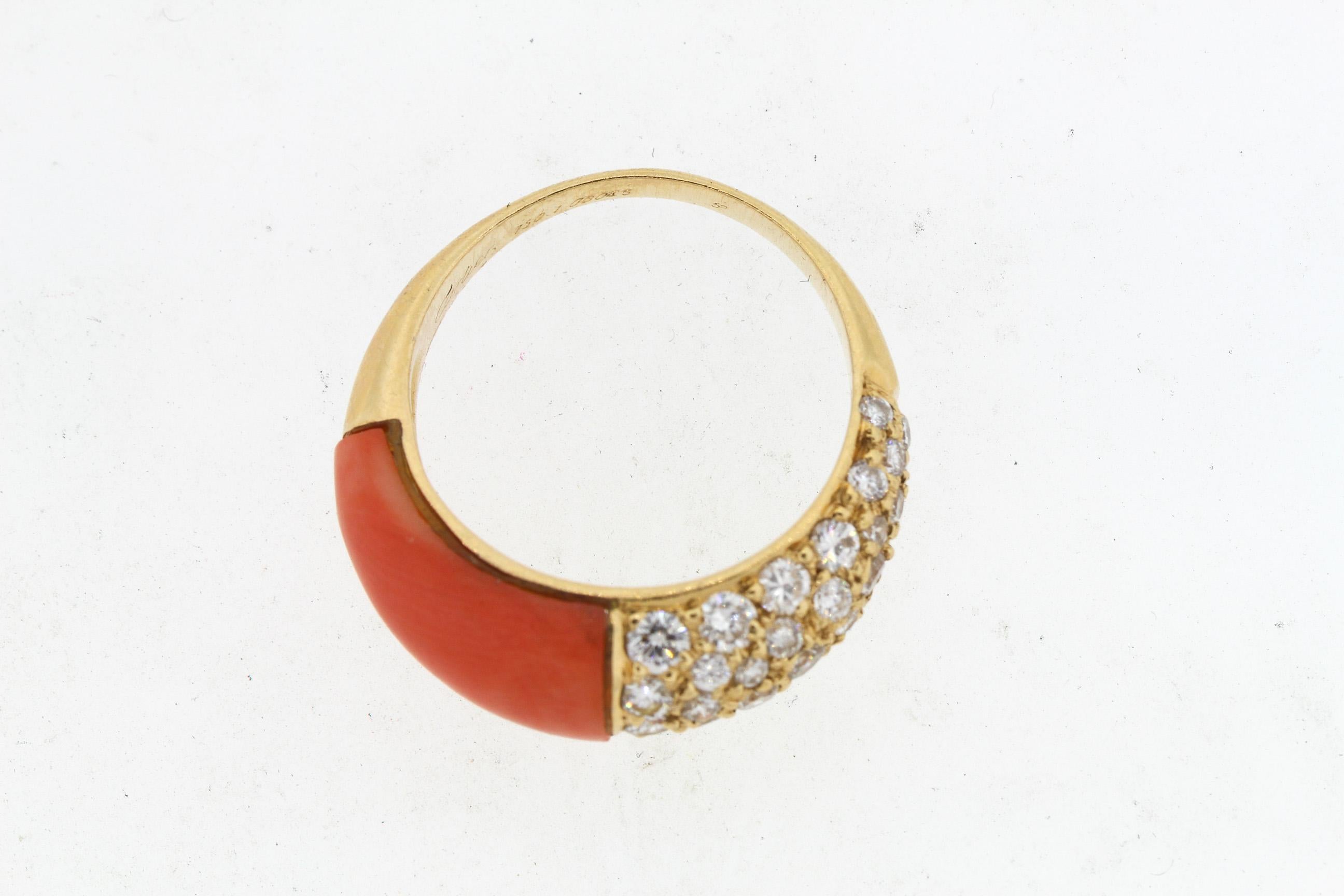 Modern Vintage Cartier 18 Karat Coral Diamond Band Ring