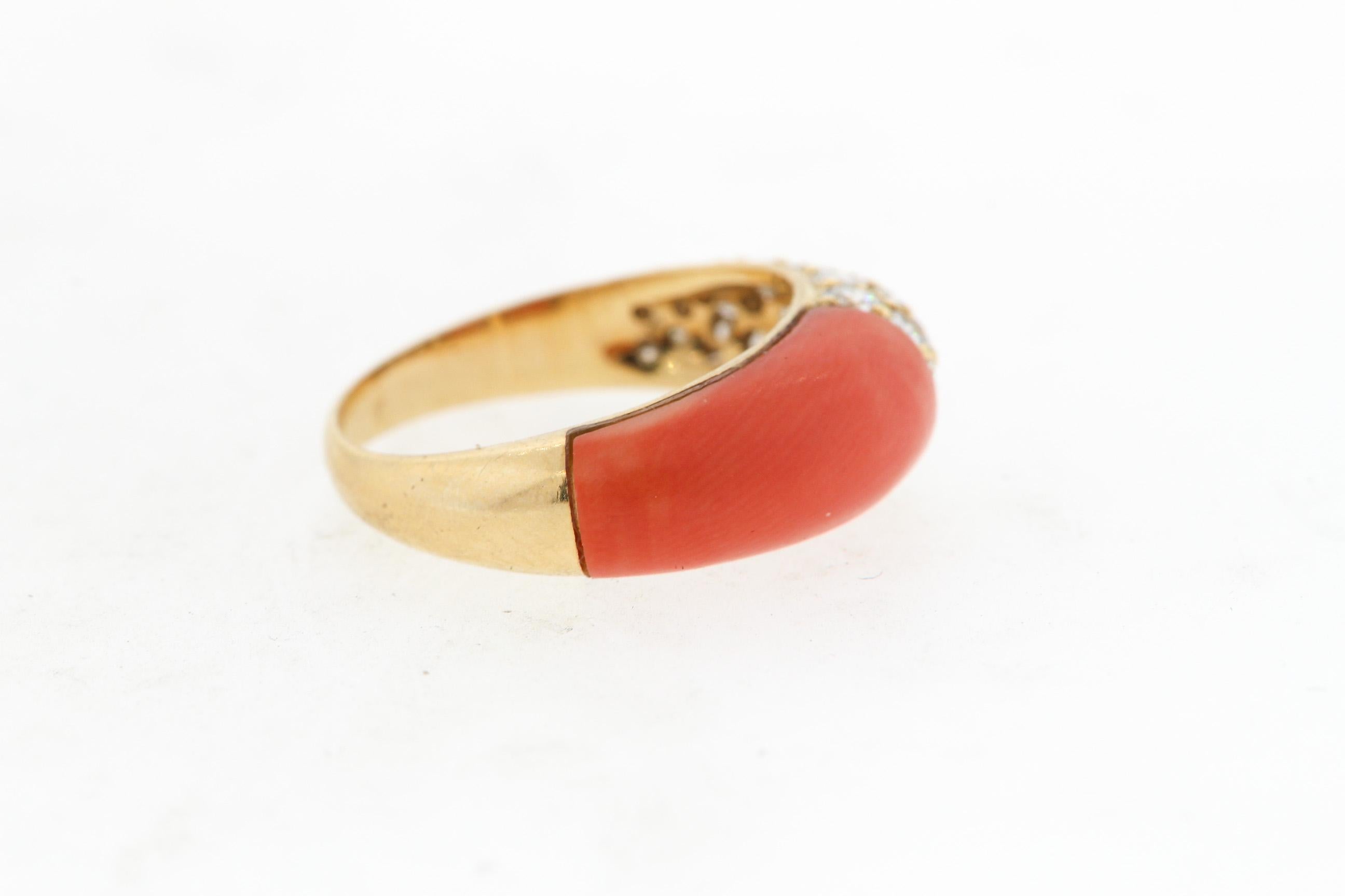 Vintage Cartier 18 Karat Coral Diamond Band Ring In Good Condition In New York, NY