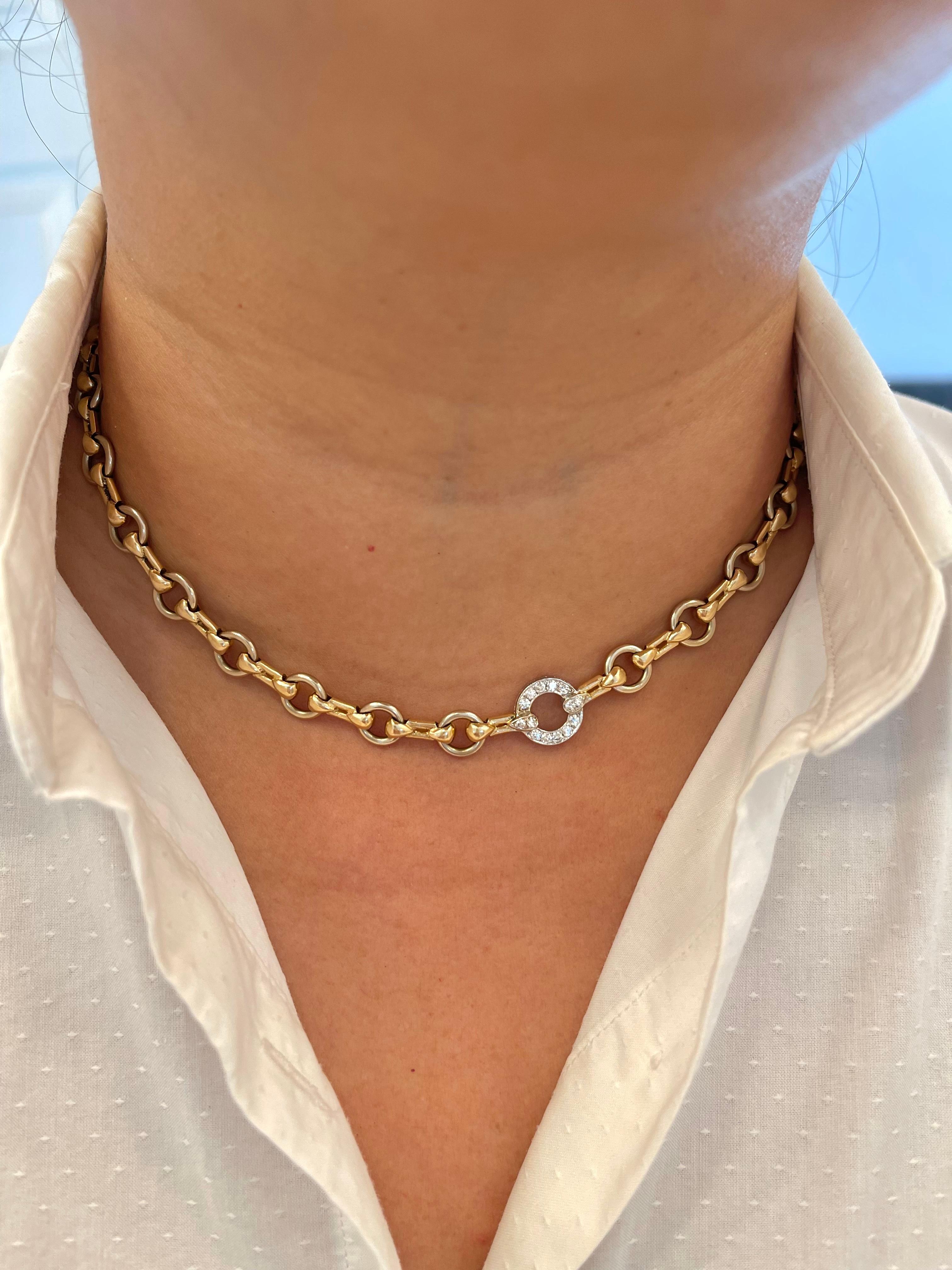 Modern Vintage Cartier 18 Karat Gold Link Necklace with Diamonds
