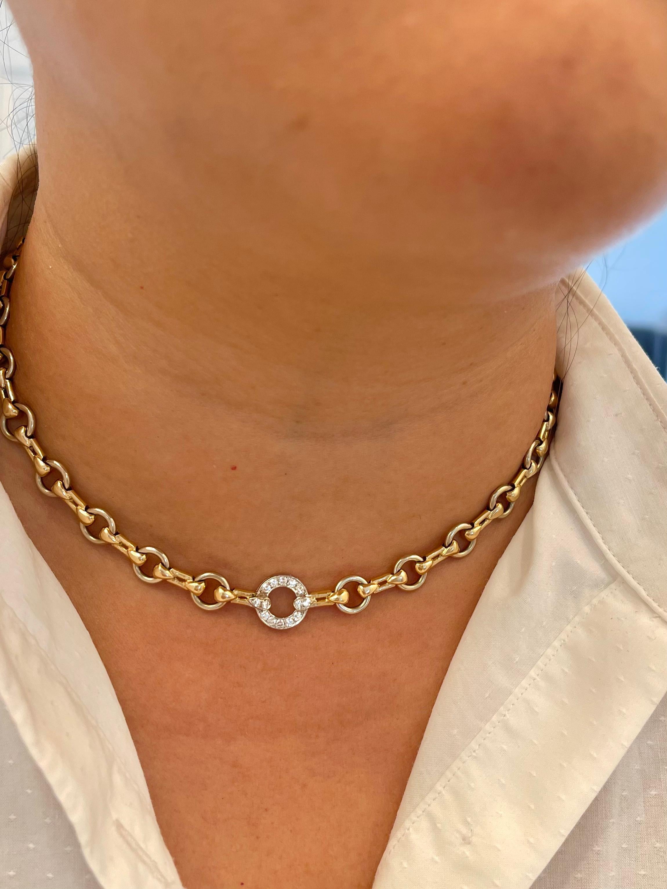 Single Cut Vintage Cartier 18 Karat Gold Link Necklace with Diamonds