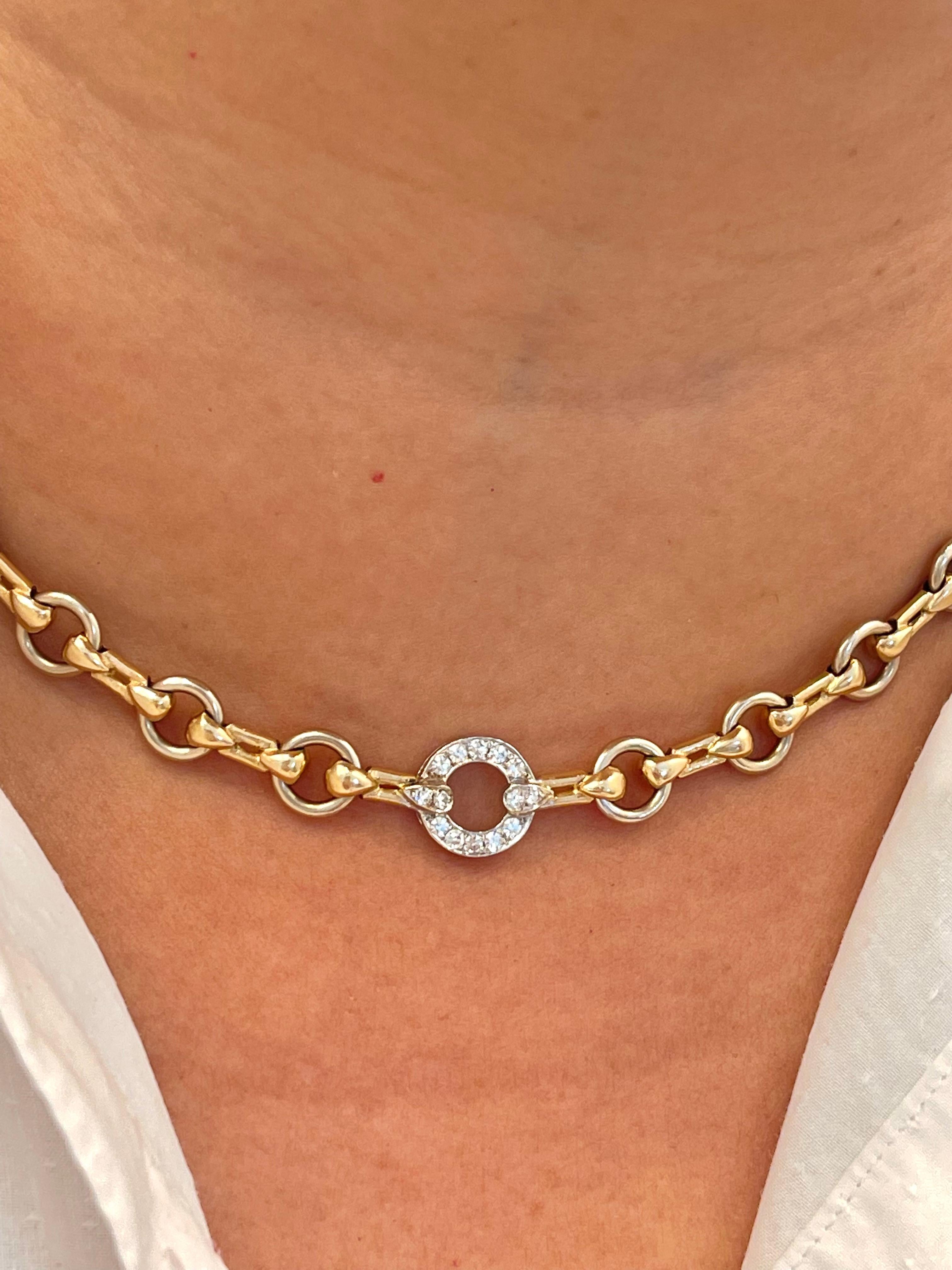 Vintage Cartier 18 Karat Gold Link Necklace with Diamonds In Good Condition In New York, NY