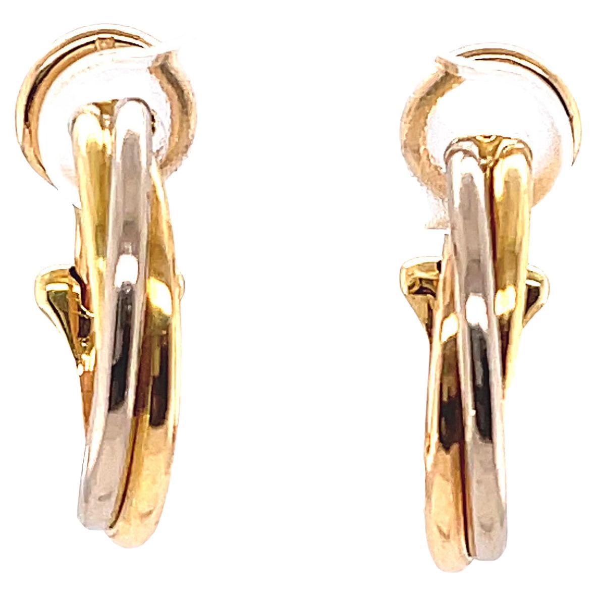 Vintage Cartier 18 Karat Gold Tricolor Trinity Hoop Earrings
