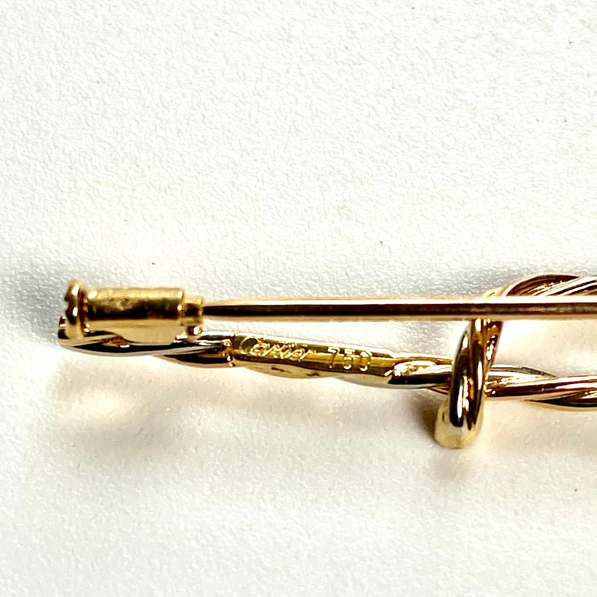 Cartier 18 Karat Gold Tritone Rope Twist Diamond Vintage 2 Inch Brooch #145124 In Good Condition For Sale In New York, NY