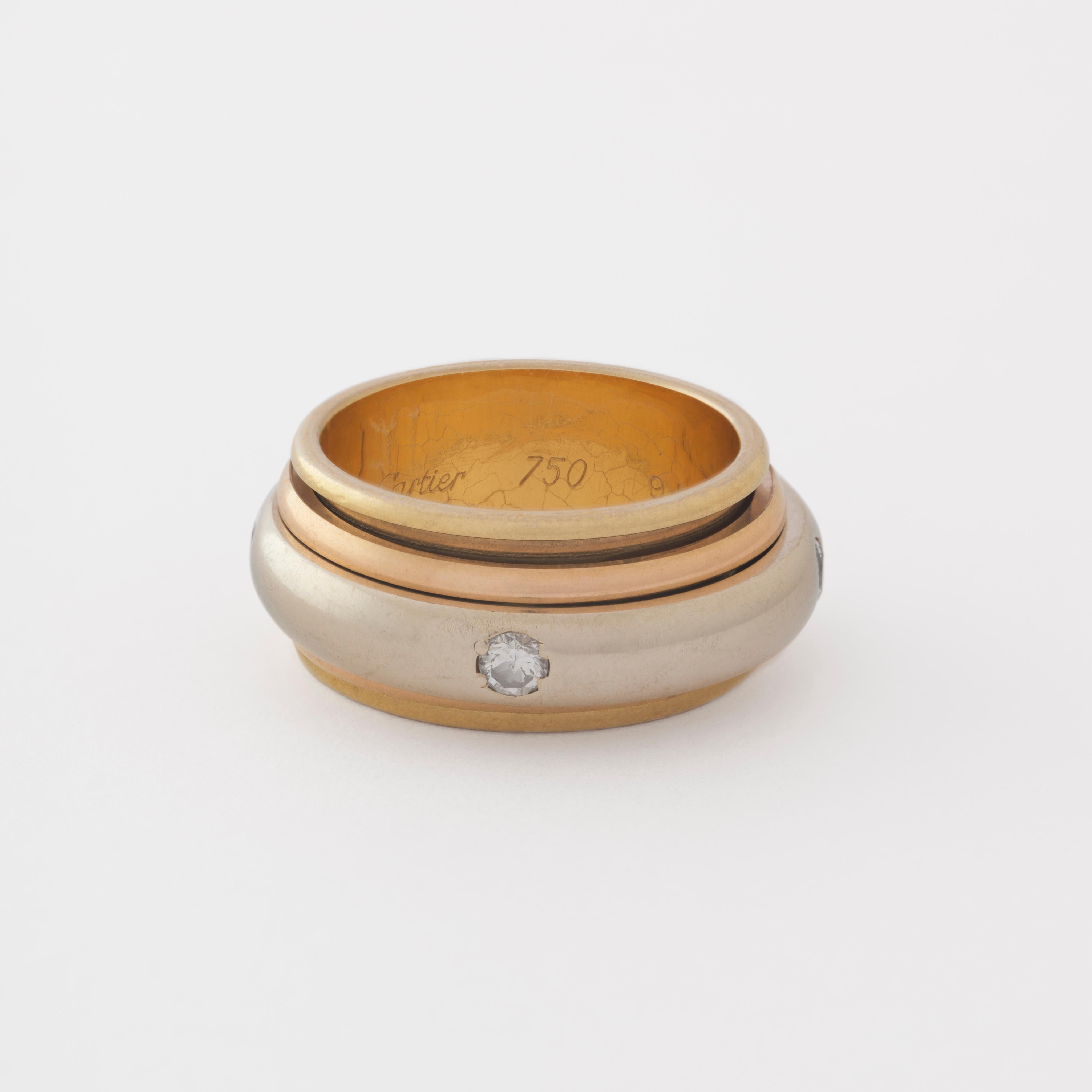 da uomo o donna Anello Trinity Spinner d'epoca in oro 18 carati tricolore Cartier in vendita