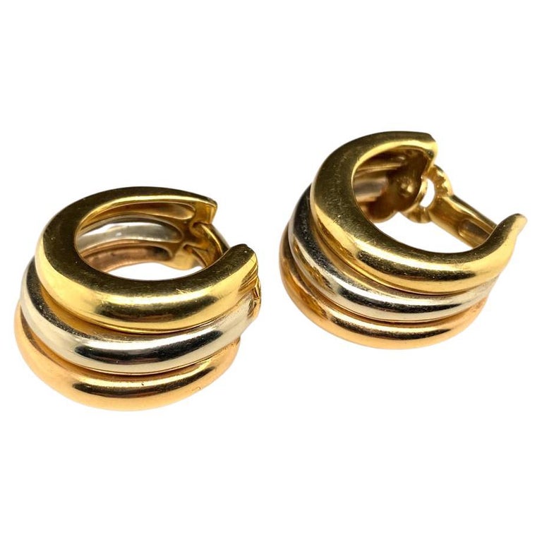 Vintage Cartier 18 Karat TriGold Hoop Earrings, 1997 at 1stDibs