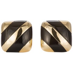 Vintage Cartier 18 Karat Yellow Gold and Onyx Earrings