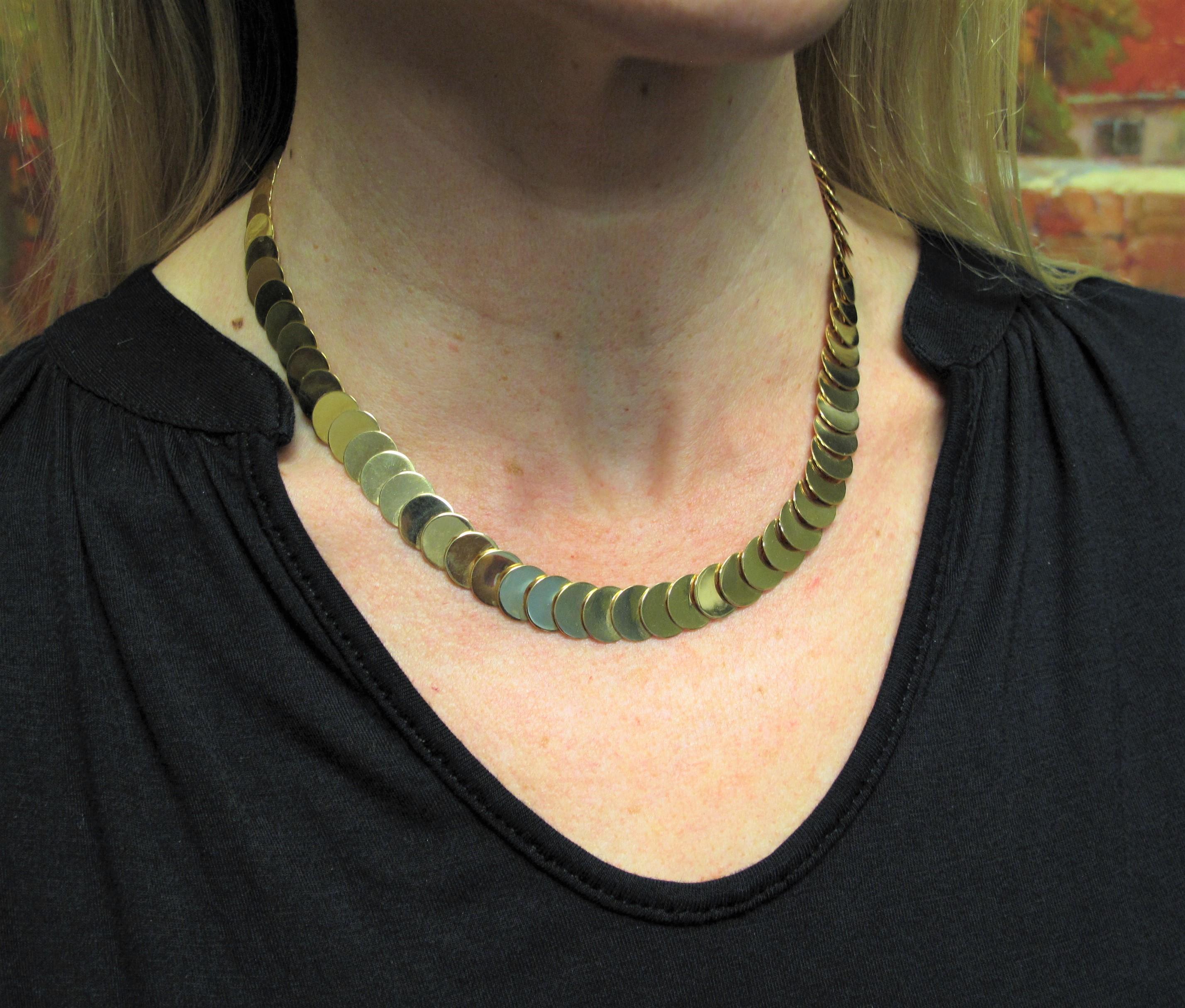 Women's Rare Vintage Cartier 18 Karat Yellow Gold Disc Collar Necklace 16.75 Inches
