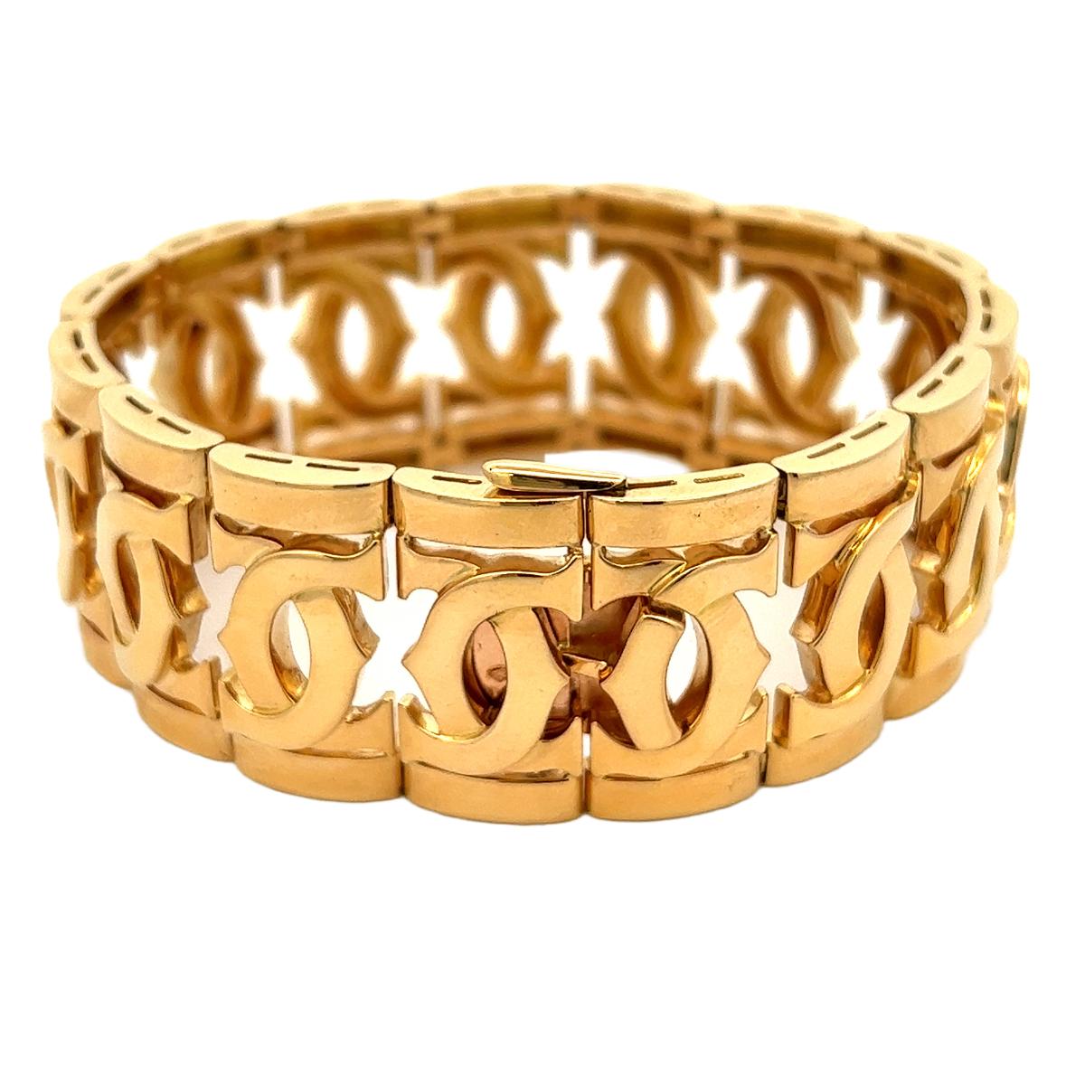 Vintage Cartier 18 Karat Yellow Gold Double C Wide Link Bracelet In Good Condition In Beverly Hills, CA
