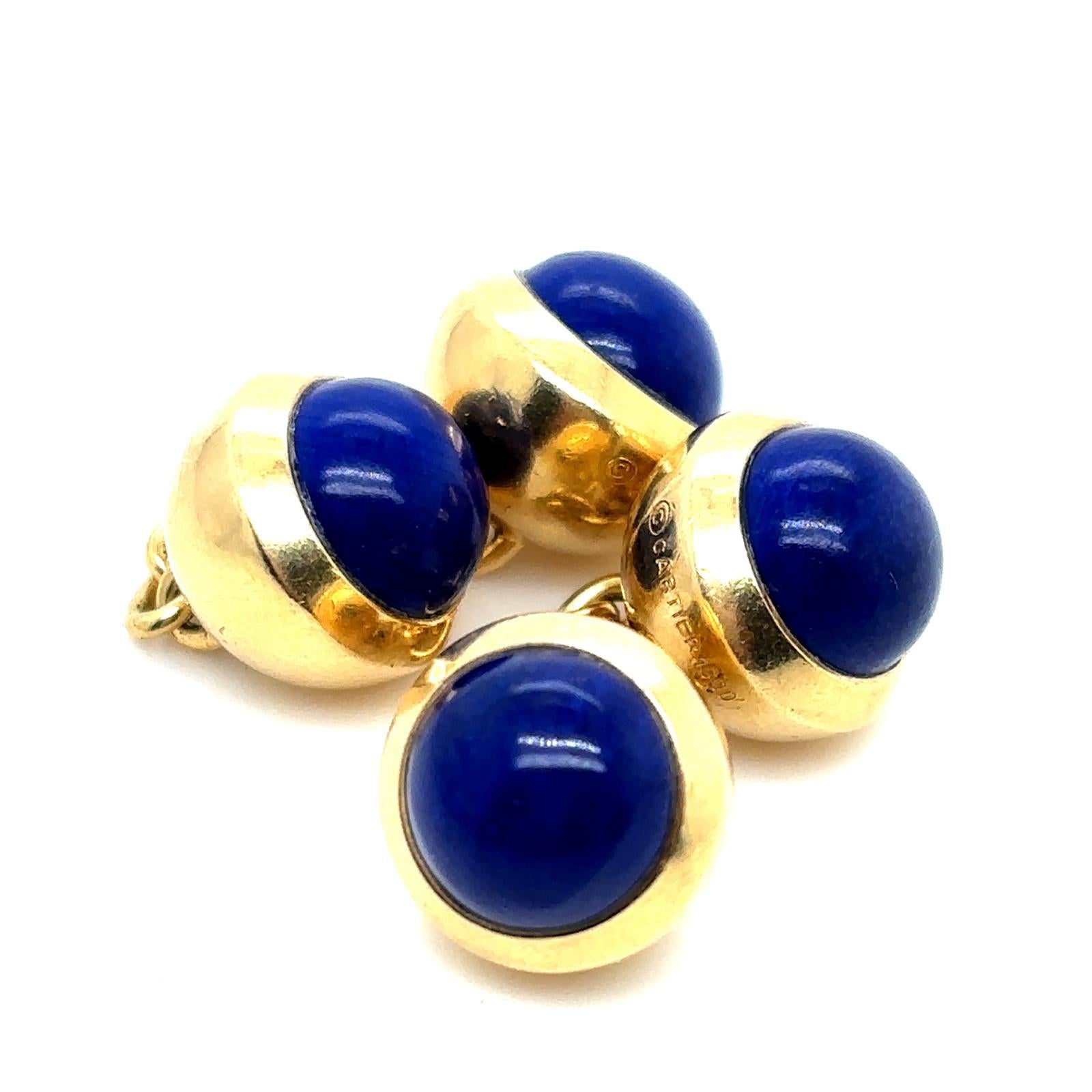 Retro Vintage Cartier 18 Karat Yellow Gold Lapis Lazuli Chain Link Cufflinks For Sale