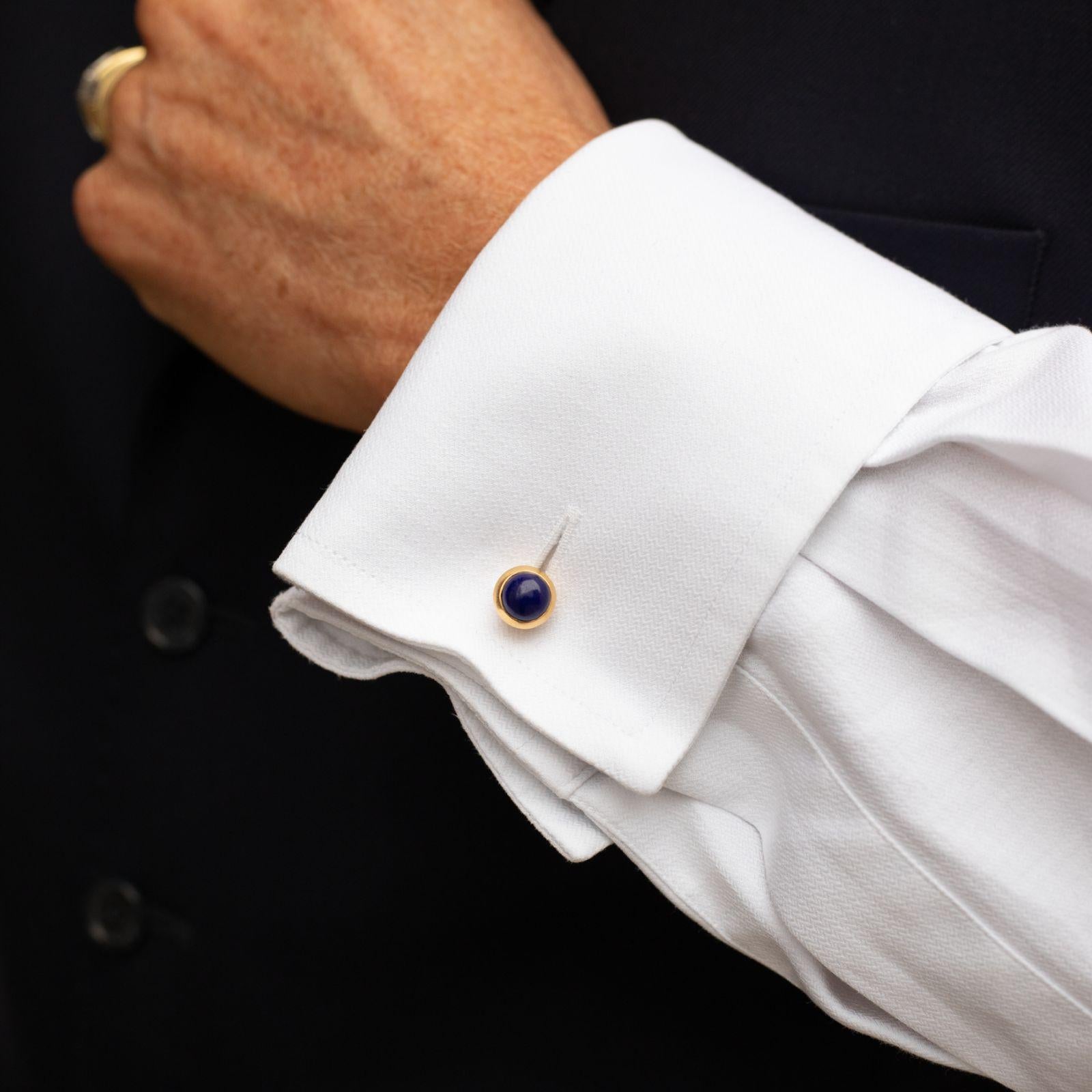 Cabochon Vintage Cartier 18 Karat Yellow Gold Lapis Lazuli Chain Link Cufflinks For Sale