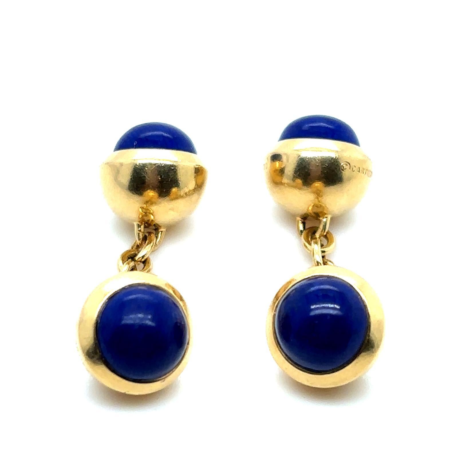 Vintage Cartier 18 Karat Yellow Gold Lapis Lazuli Chain Link Cufflinks In Good Condition For Sale In London, GB