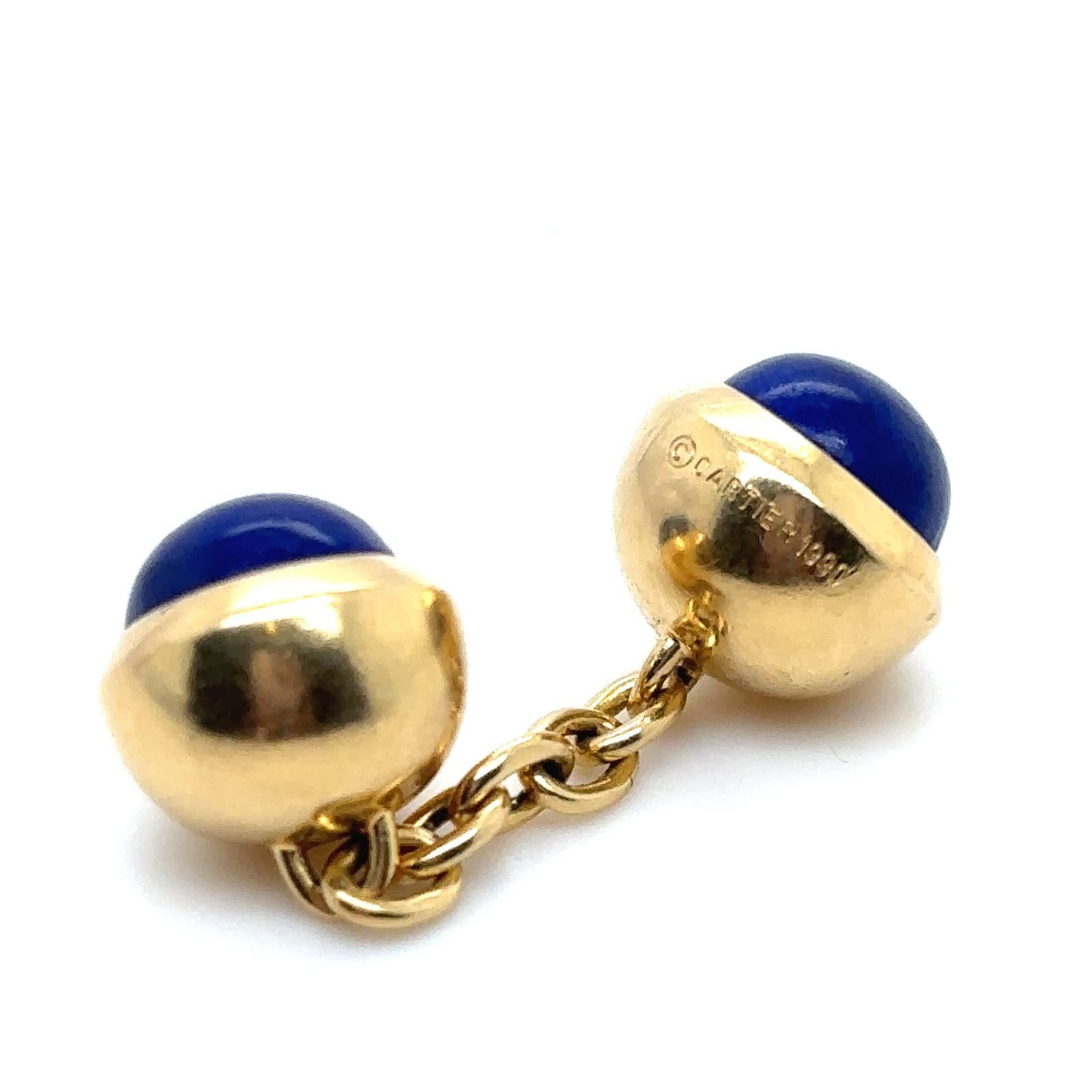 Vintage Cartier 18 Karat Yellow Gold Lapis Lazuli Chain Link Cufflinks For Sale 1