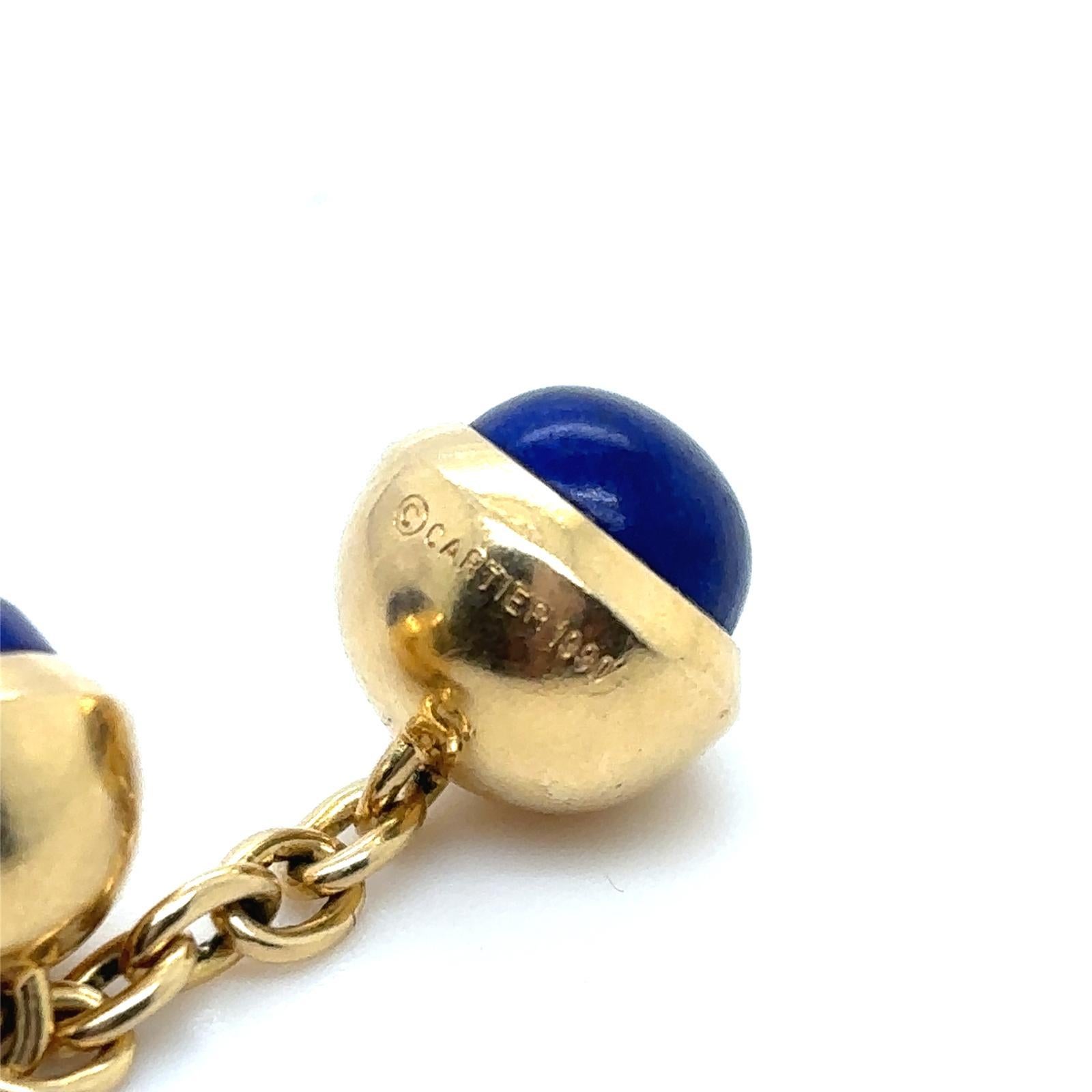 Vintage Cartier 18 Karat Yellow Gold Lapis Lazuli Chain Link Cufflinks For Sale 2
