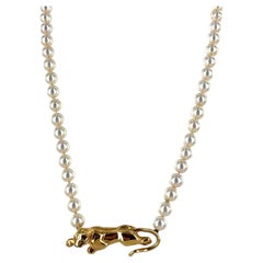 Vintage Cartier 18 Karat Gelbgold Panthére Perlenstrang Halskette