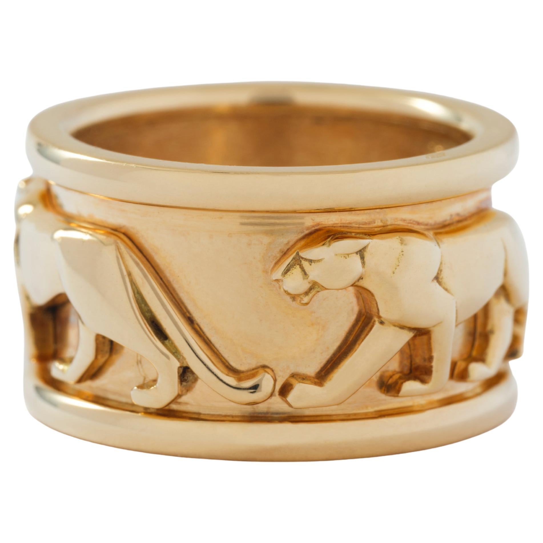 Vintage Cartier 18 Karat Yellow Gold Panthère Wide Cigar Ring