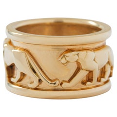 Vintage Cartier 18 Karat Yellow Gold Panthère Wide Cigar Ring