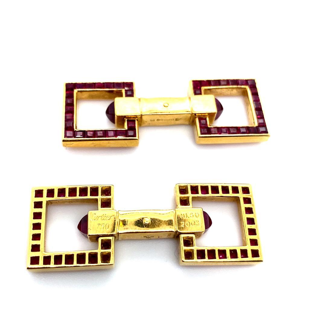 Retro Vintage Cartier 18 Karat Yellow Gold Ruby Stirrup Cufflinks
