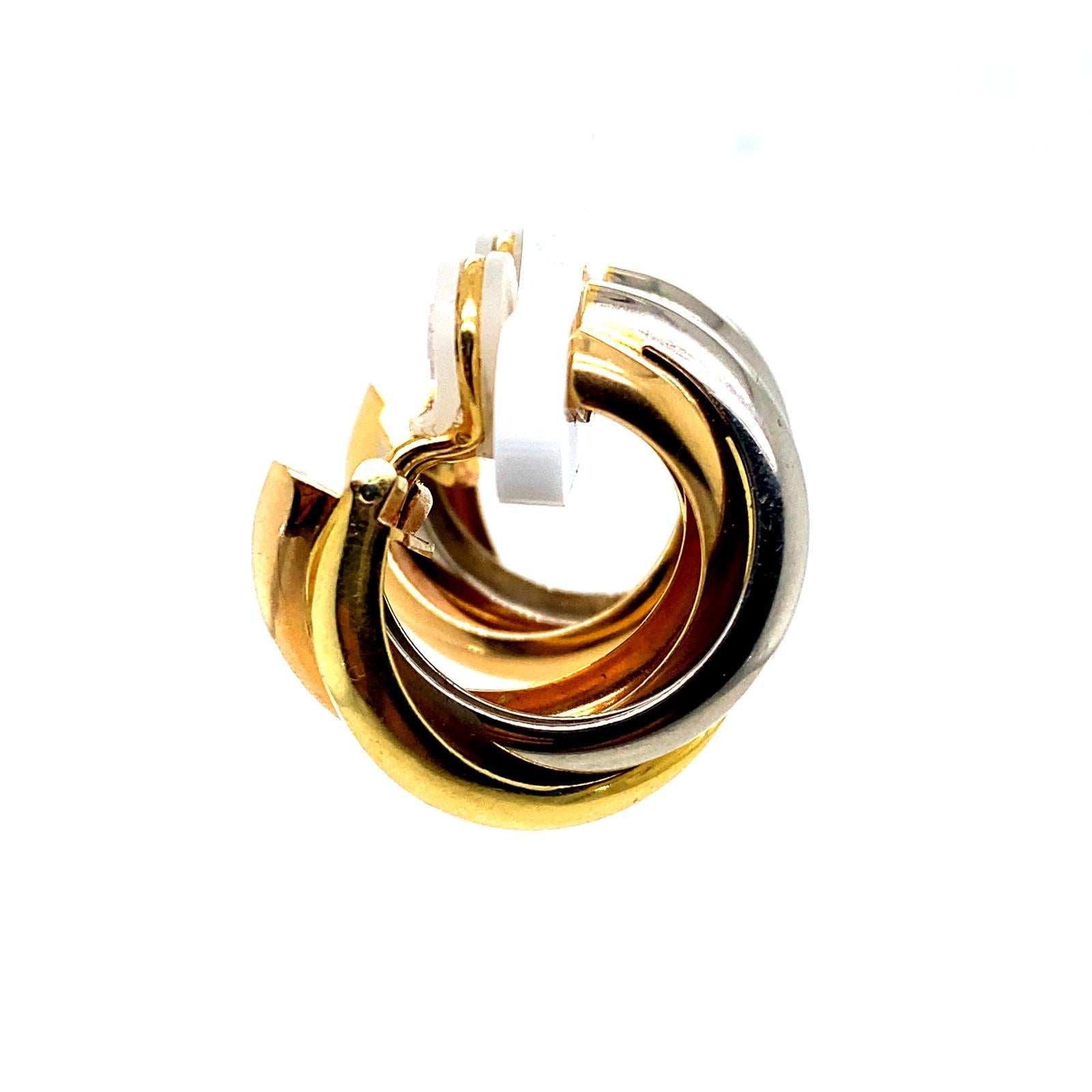 Vintage Cartier 18 Karat Gelb Weiß Rose Gold Trinity Hoop Ohrringe Damen