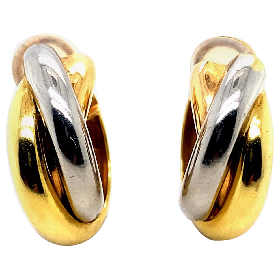 Vintage Cartier 18 Karat Gelb Weiß Rose Gold Trinity Hoop Ohrringe