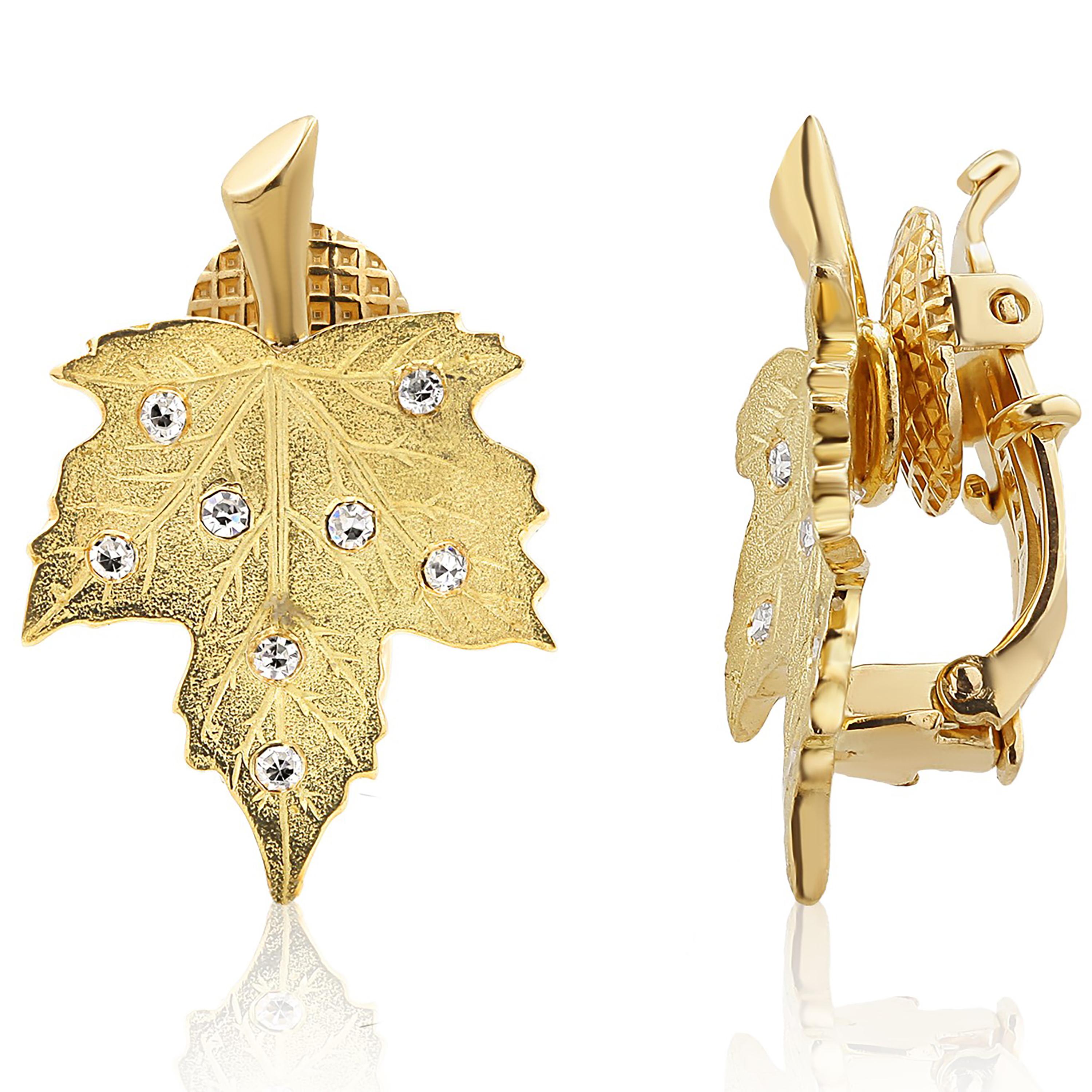Cartier, boucles d'oreilles vintage en or jaune 18 carats avec diamants en forme de feuille de 0,35 pouce  Unisexe en vente