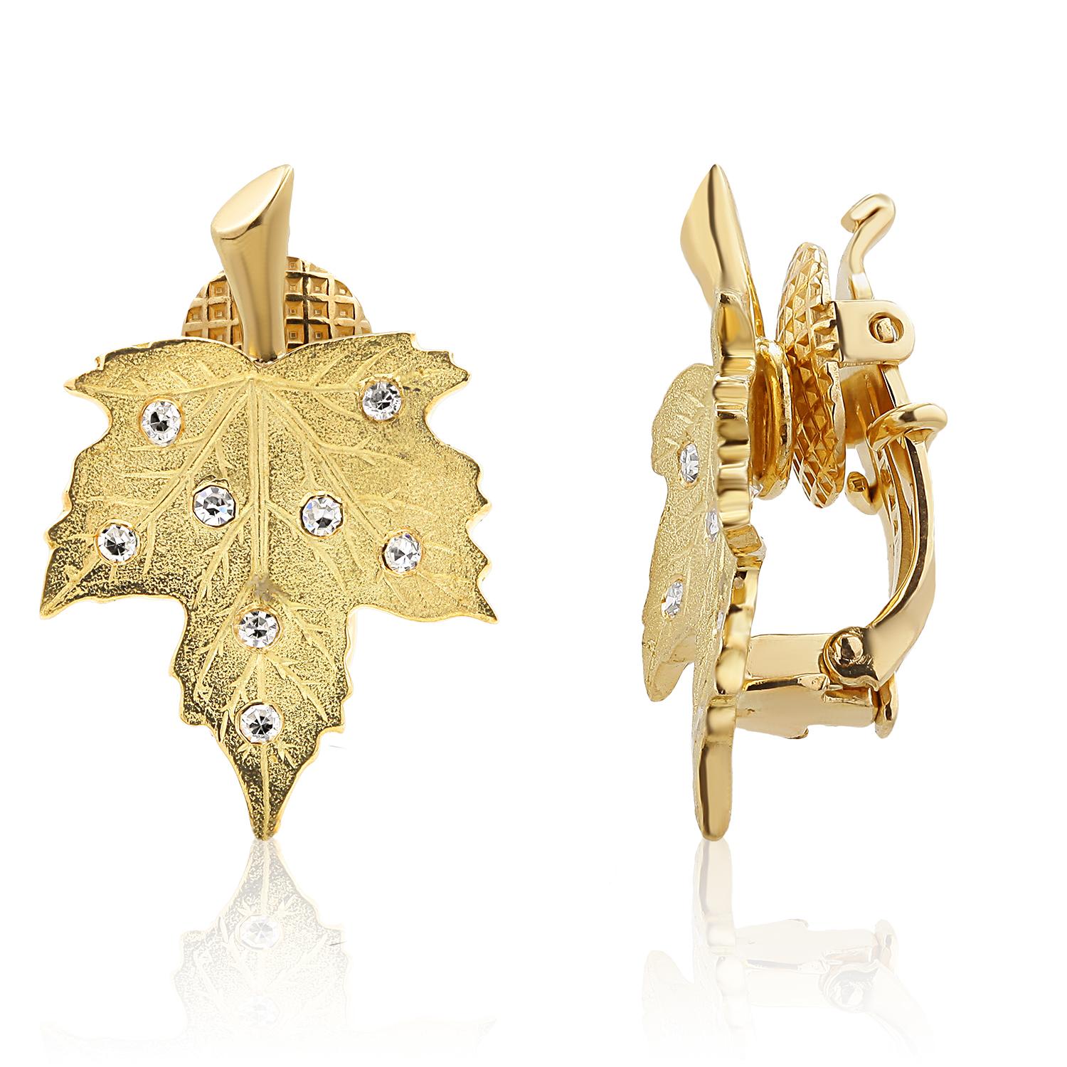 Cartier, boucles d'oreilles vintage en or jaune 18 carats avec diamants en forme de feuille de 0,35 pouce  en vente 2