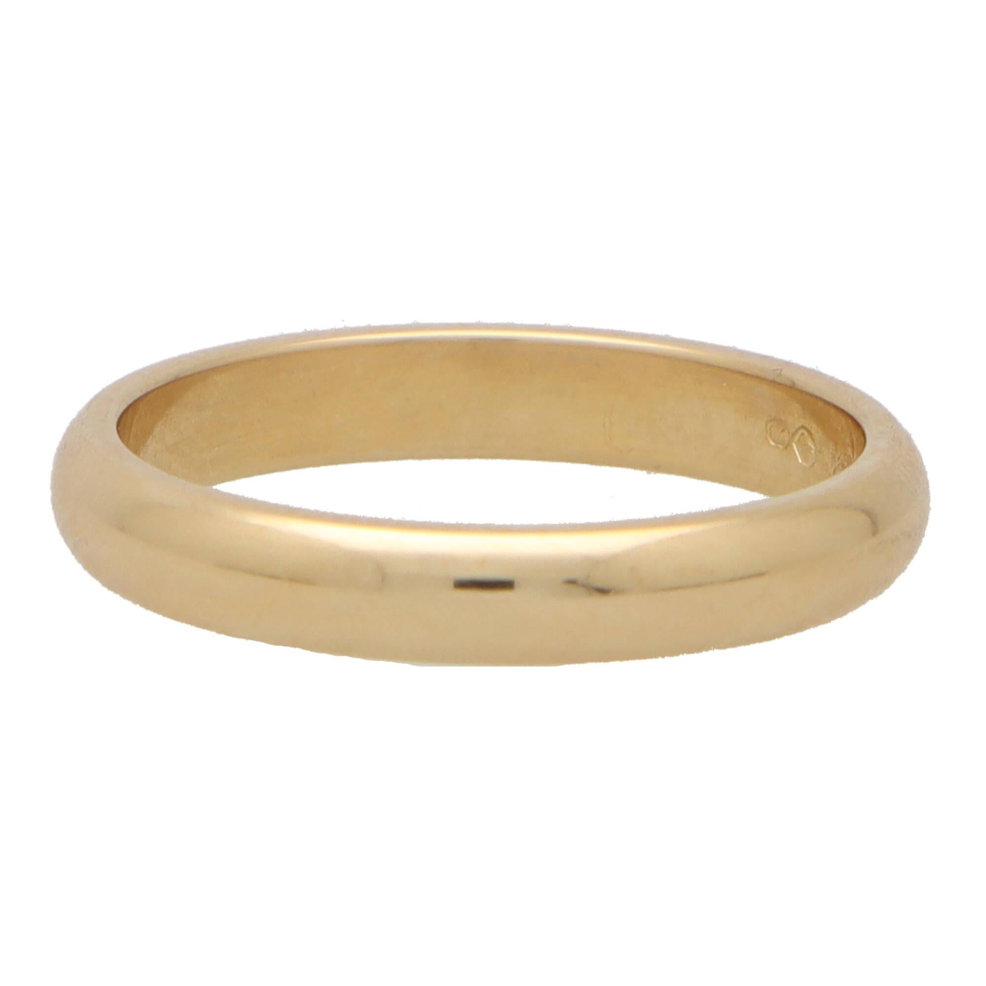 A vintage Cartier 1895 solid yellow gold wedding band. 

The wedding band measures 3.5-millimetres in thickness and sits 2-millimetres off the wearers finger. Currently still being sold in Cartier stores worldwide.

The band is currently a Cartier