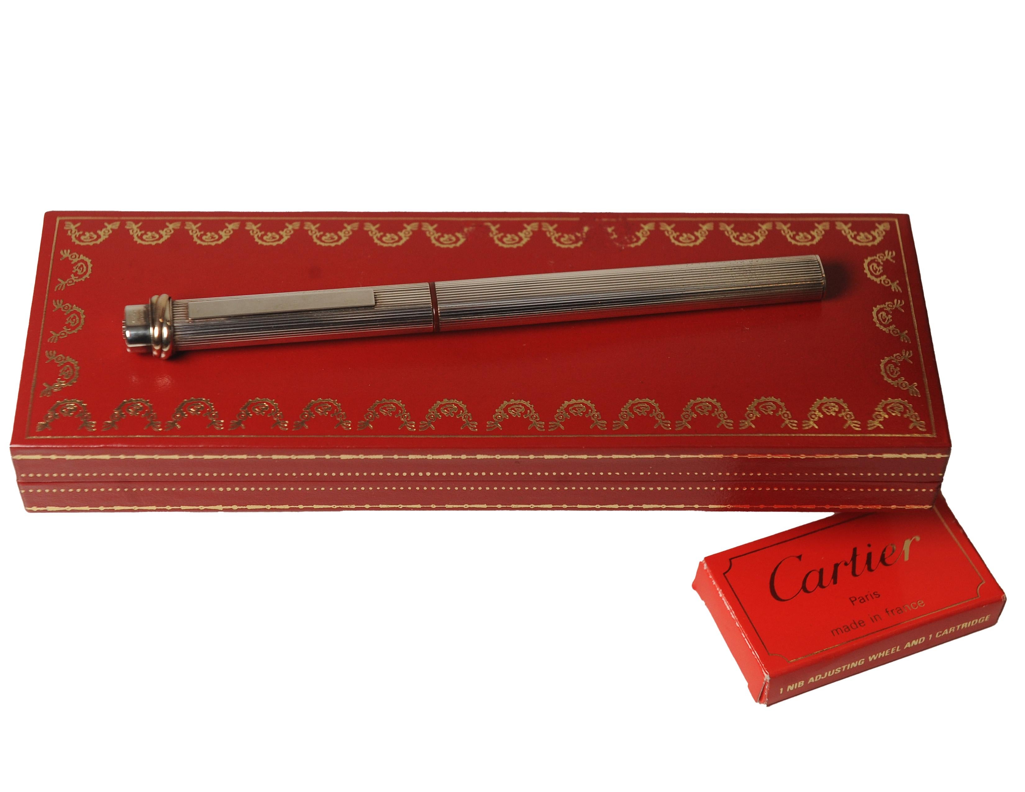 Stilografica Cartier d'epoca con pennino placcato oro 18ct Trinity con scatola e cartucce in vendita 12