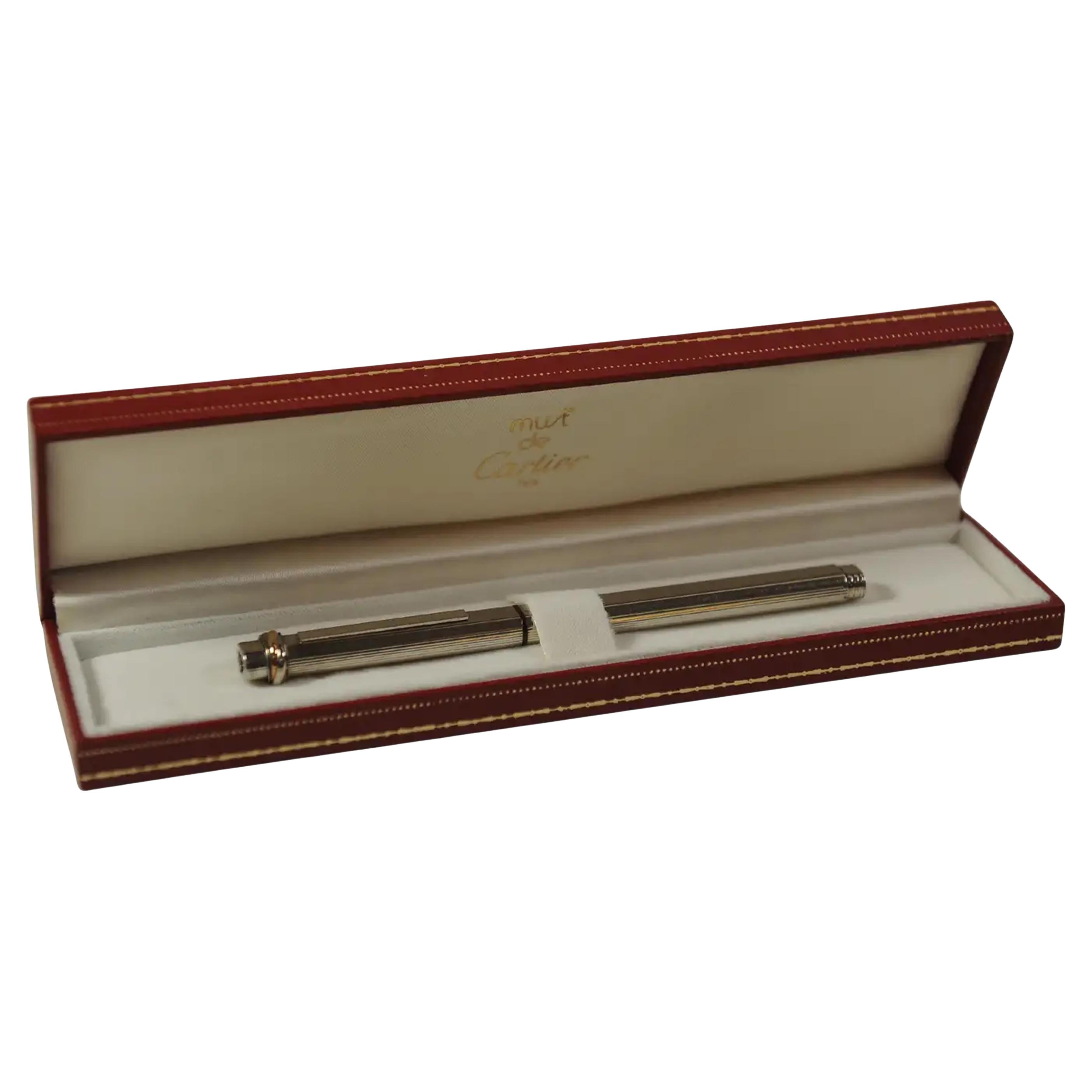XX secolo Stilografica Cartier d'epoca con pennino placcato oro 18ct Trinity con scatola e cartucce in vendita
