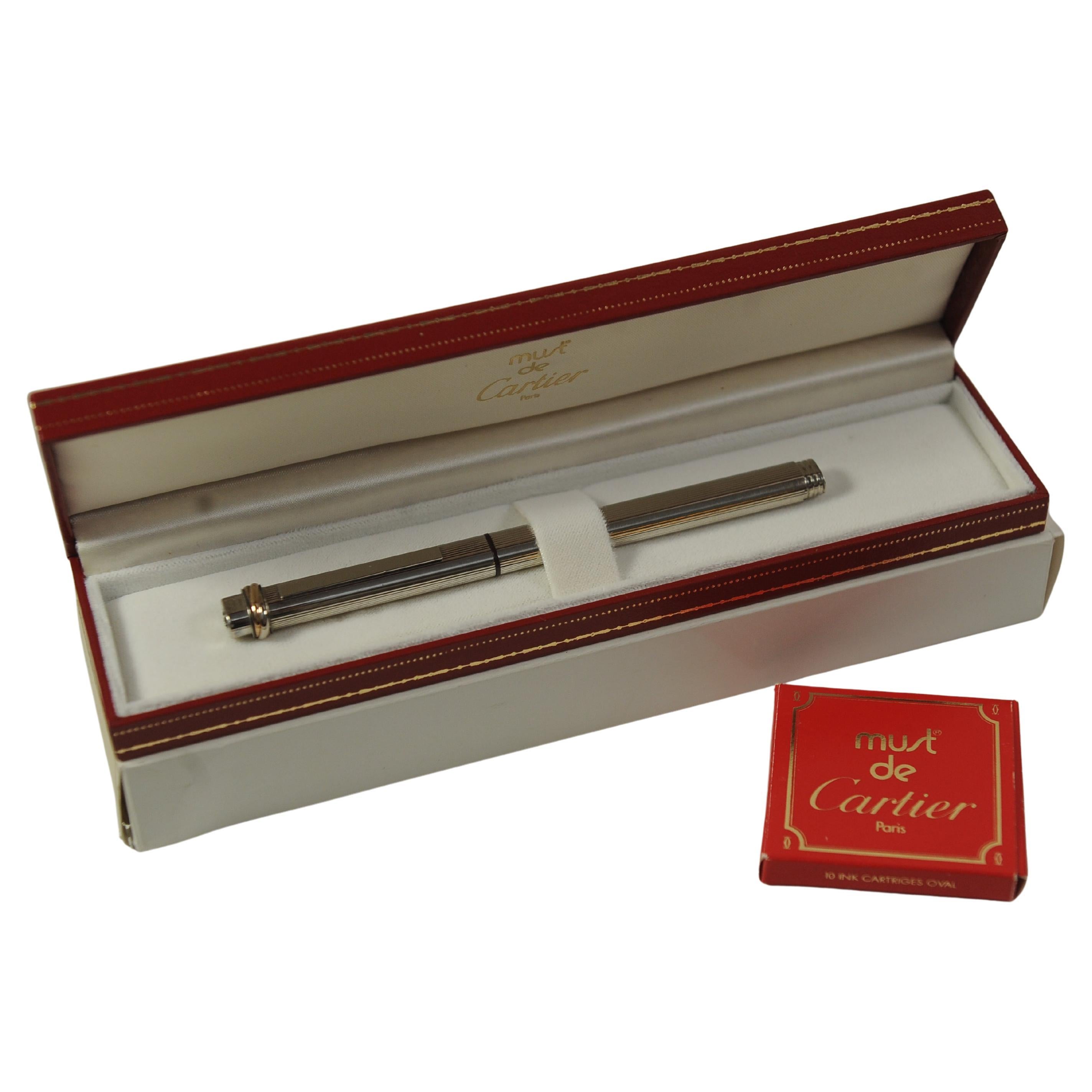 Stilografica Cartier d'epoca con pennino placcato oro 18ct Trinity con scatola e cartucce in vendita 1