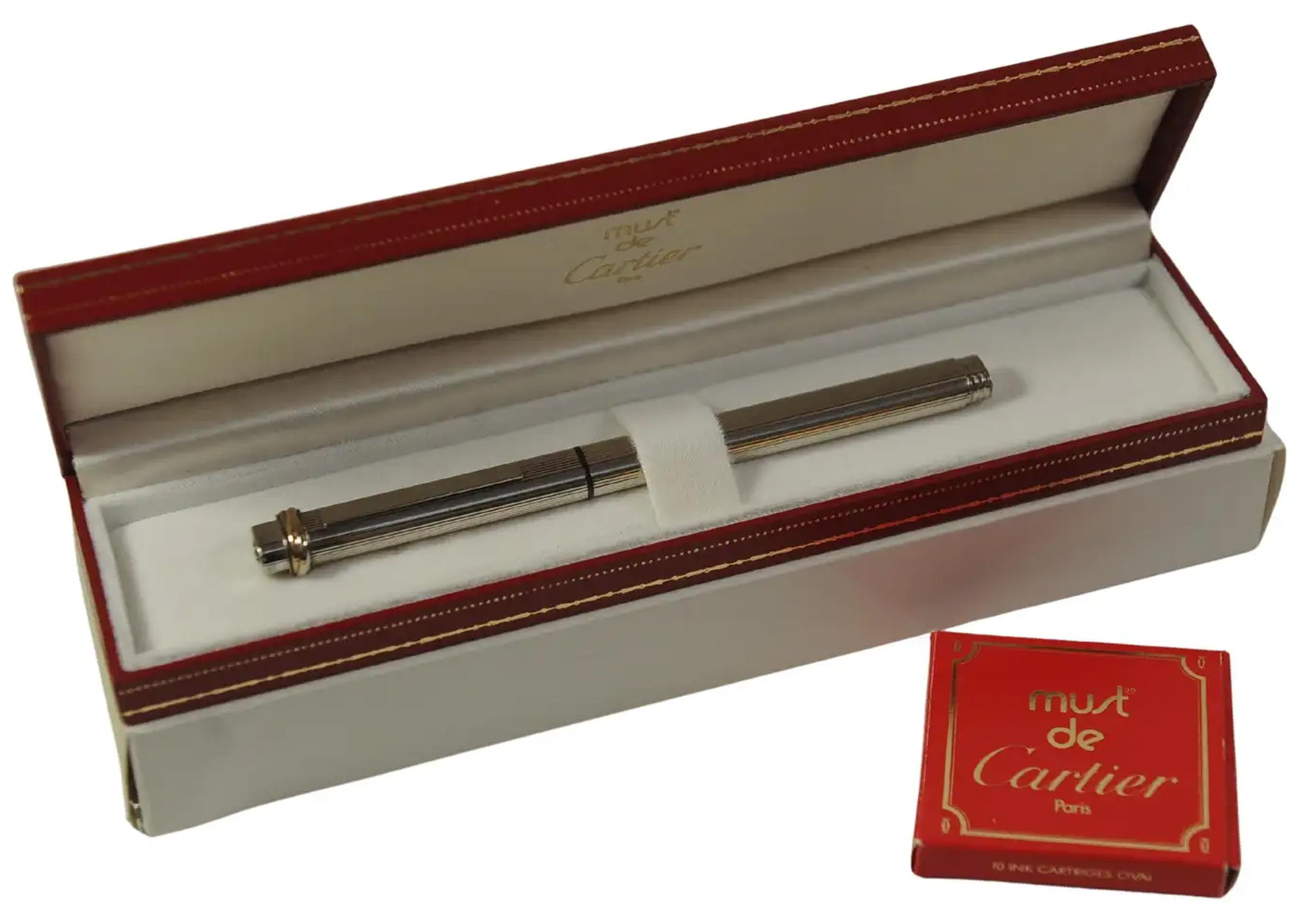 Stilografica Cartier d'epoca con pennino placcato oro 18ct Trinity con scatola e cartucce in vendita 6