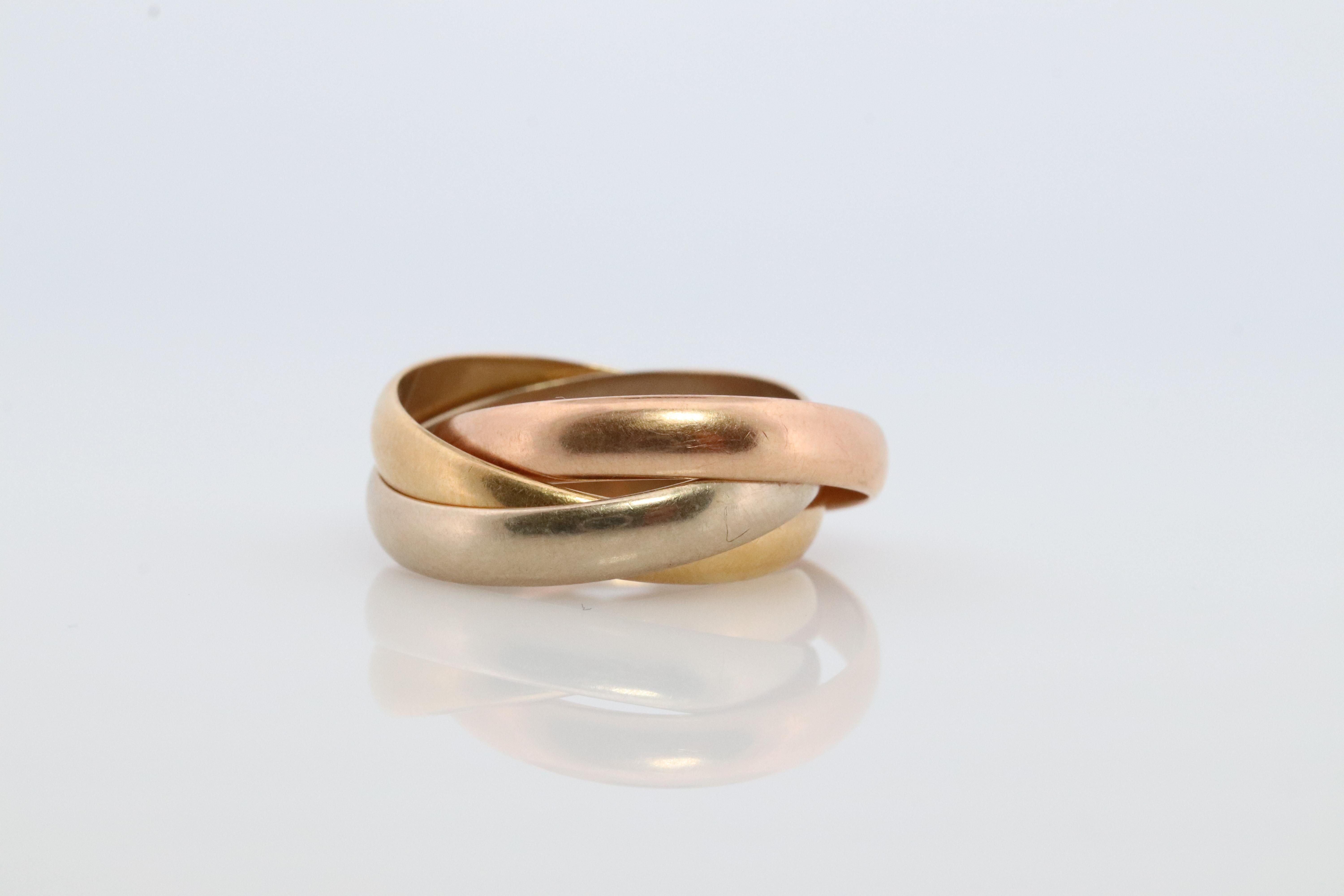 Vintage CARTIER 18k 750 Tricolor Rolling Ring, Vintage. Must de Cartier Dreifachring. Band im Zustand „Gut“ in Port Charlotte, FL