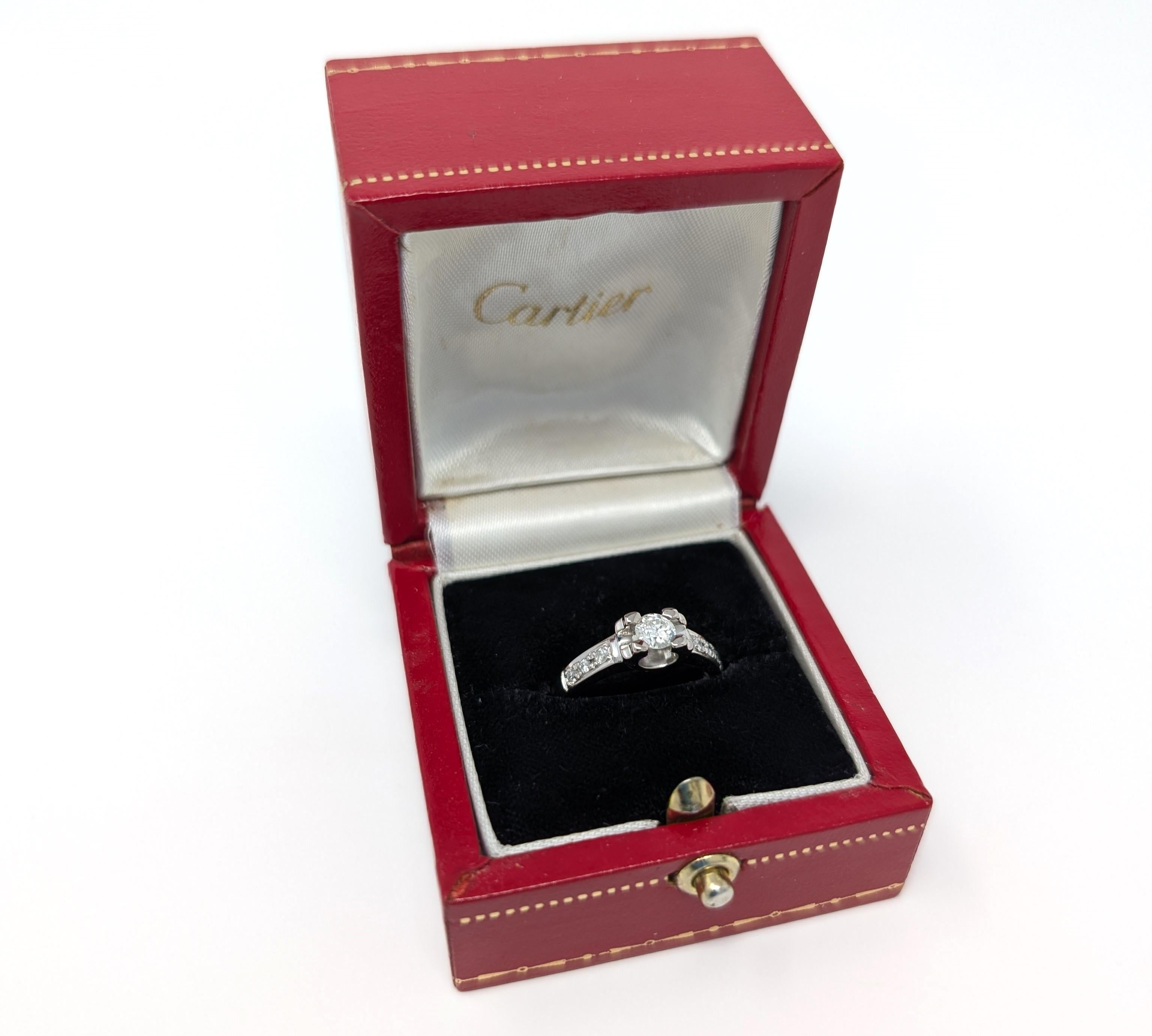 Vintage Cartier 18k Diamond Ring Engagement Solid White Gold Signed US Size 6 For Sale 2