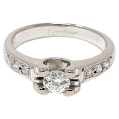 Vintage Cartier 18k Diamond Ring Engagement Solid White Gold Signed US Size 6