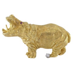 Vintage Cartier 18k Gold Brooch Hippo